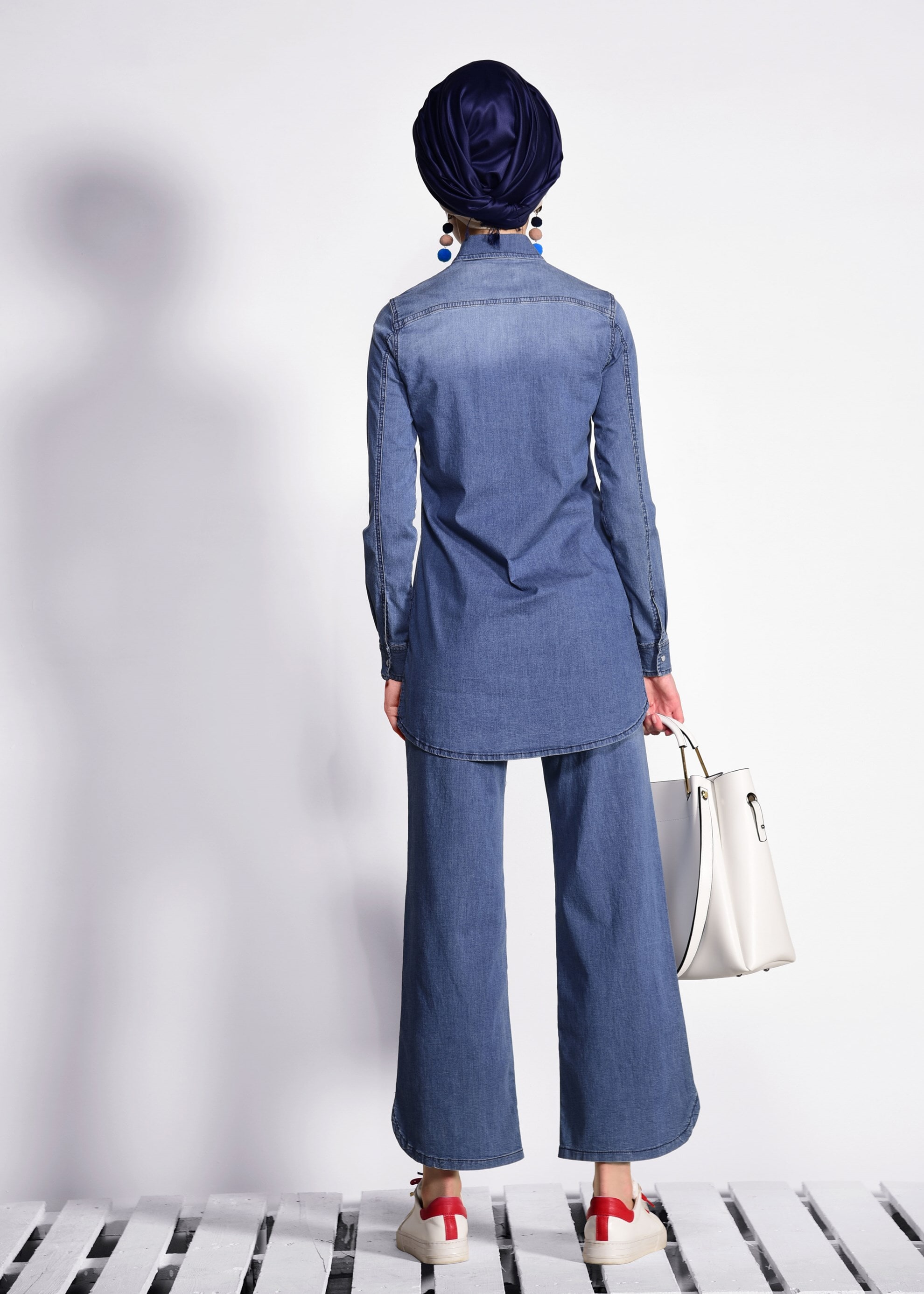 Tesettür giyim MAVİ DENİM 2&prime;Lİ PANTOLONLU TAKIM 4949