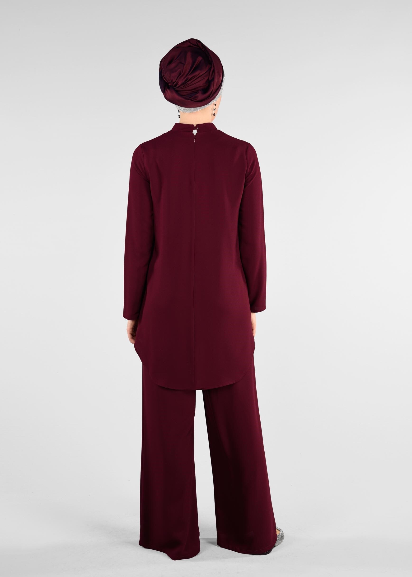 Tesettür giyim MÜRDÜM TAŞ BASKILI 2&prime;Lİ PANTOLONLU TAKIM 4960