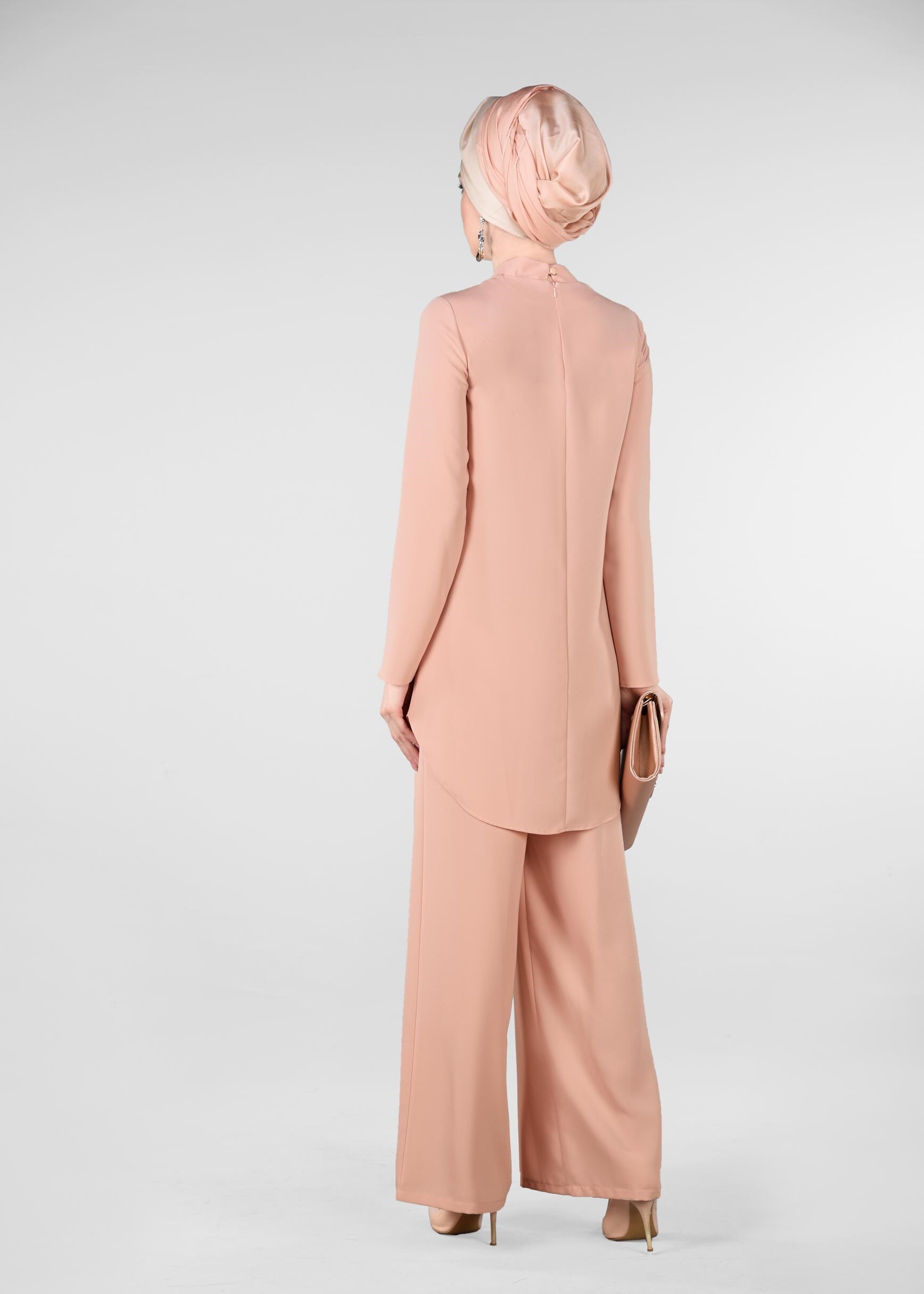 Tesettür giyim PUDRA TAŞ BASKILI 2&prime;Lİ PANTOLONLU TAKIM 4960