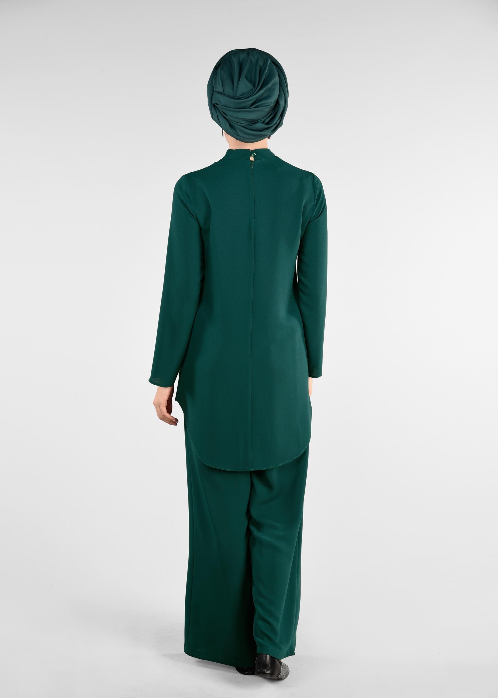 Tesettür giyim YEŞİL TAŞ BASKILI 2&prime;Lİ PANTOLONLU TAKIM 4960