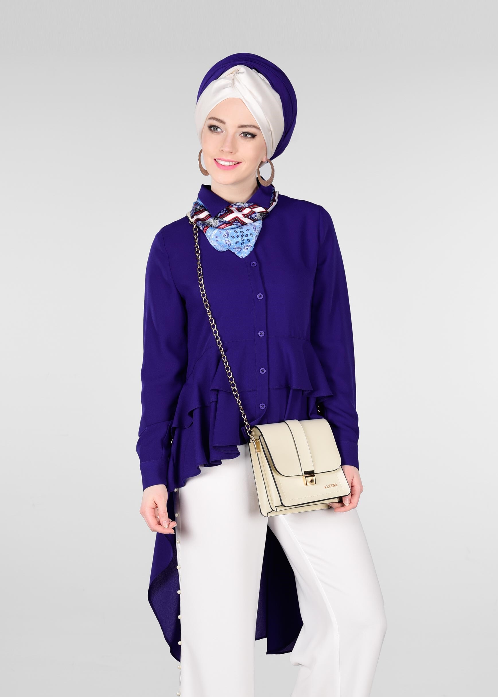 Tesettür giyim LACİVERT FIRFIRLI DÜĞMELİ TUNİK 4003