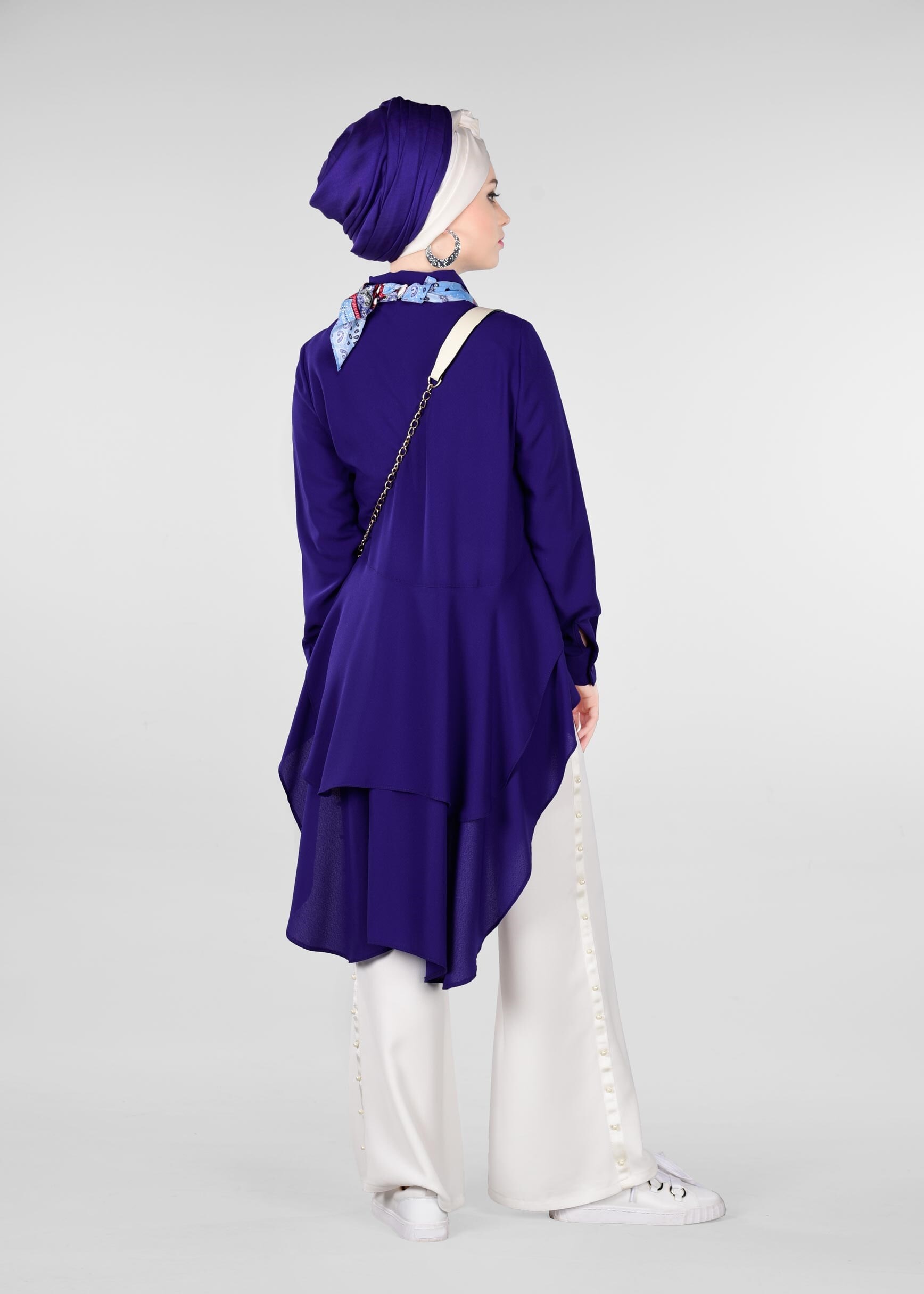 Tesettür giyim LACİVERT FIRFIRLI DÜĞMELİ TUNİK 4003