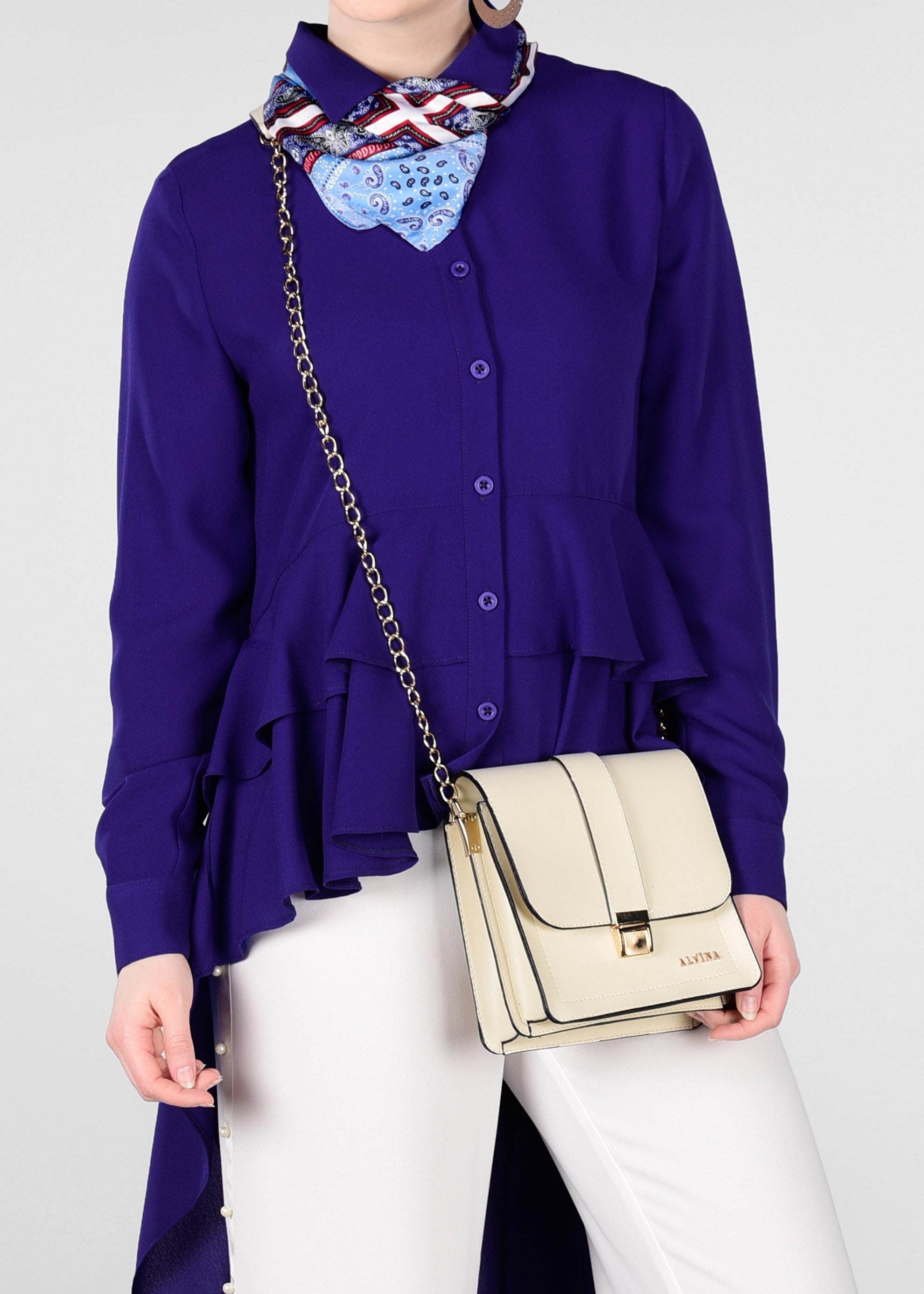 Tesettür giyim LACİVERT FIRFIRLI DÜĞMELİ TUNİK 4003