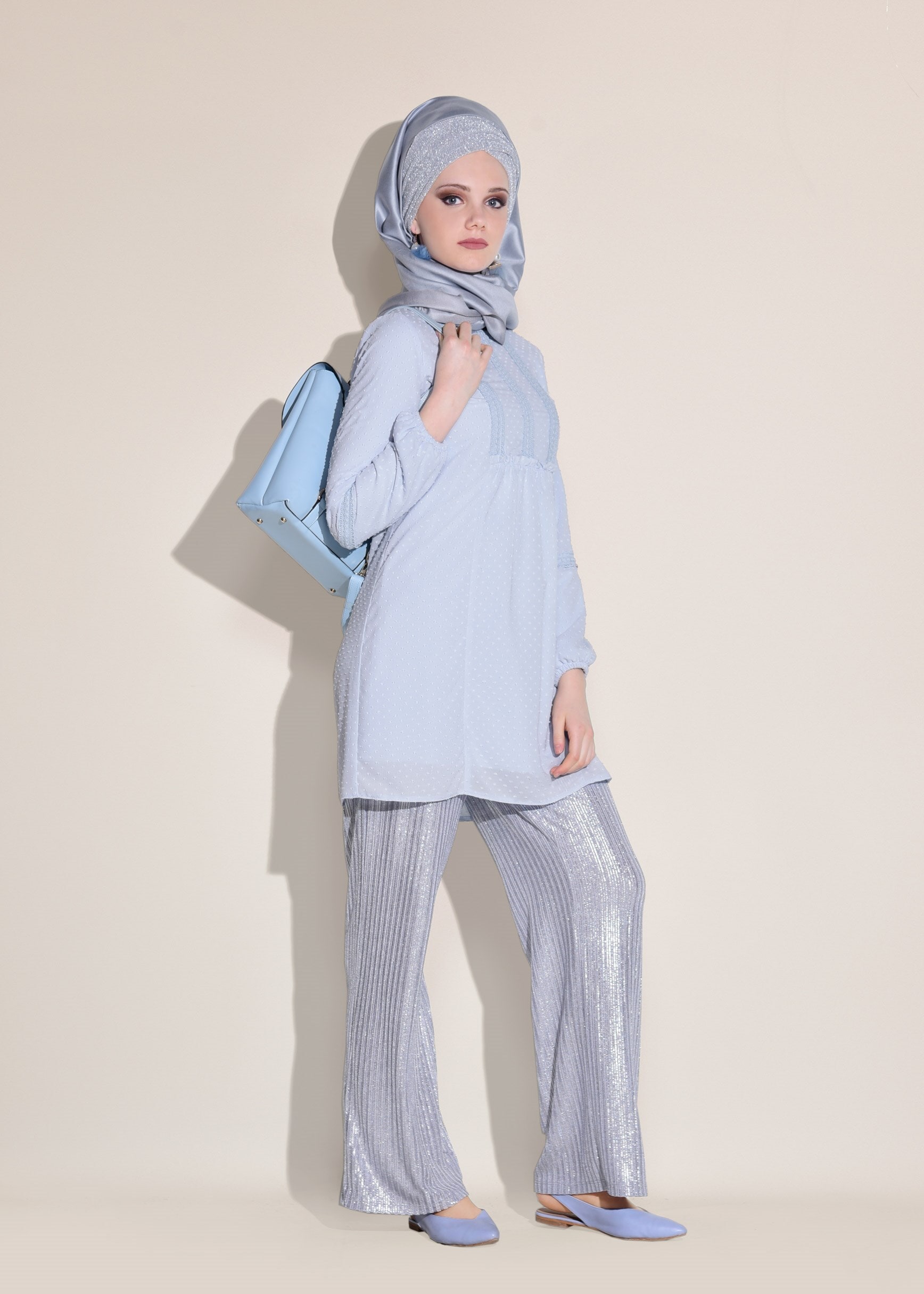 Tesettür giyim MAVİ DOKULU TUNİK 4027