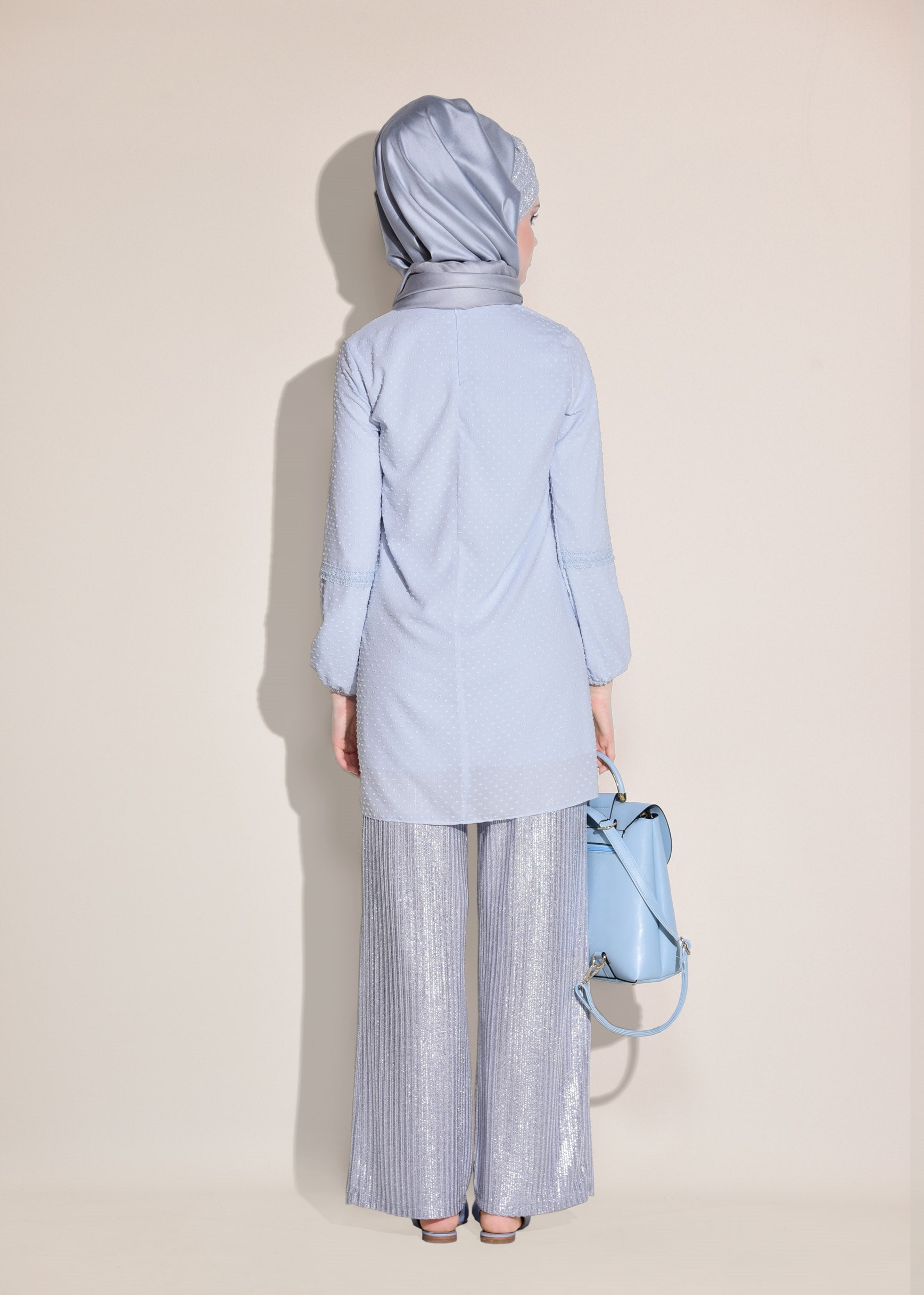 Tesettür giyim MAVİ DOKULU TUNİK 4027