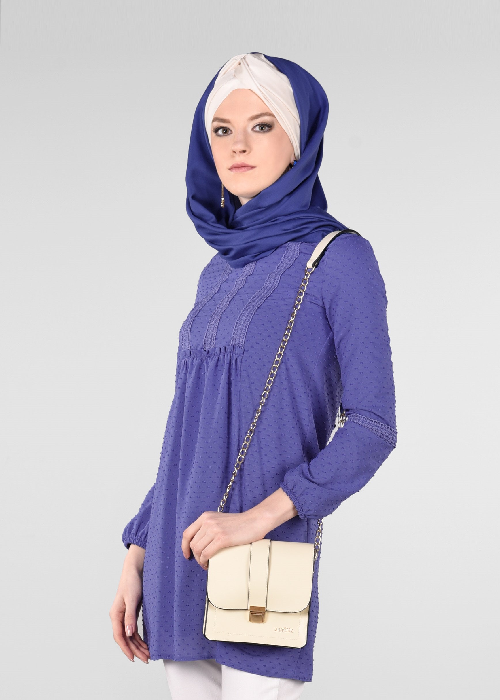 Tesettür giyim LACİVERT DOKULU TUNİK 4027