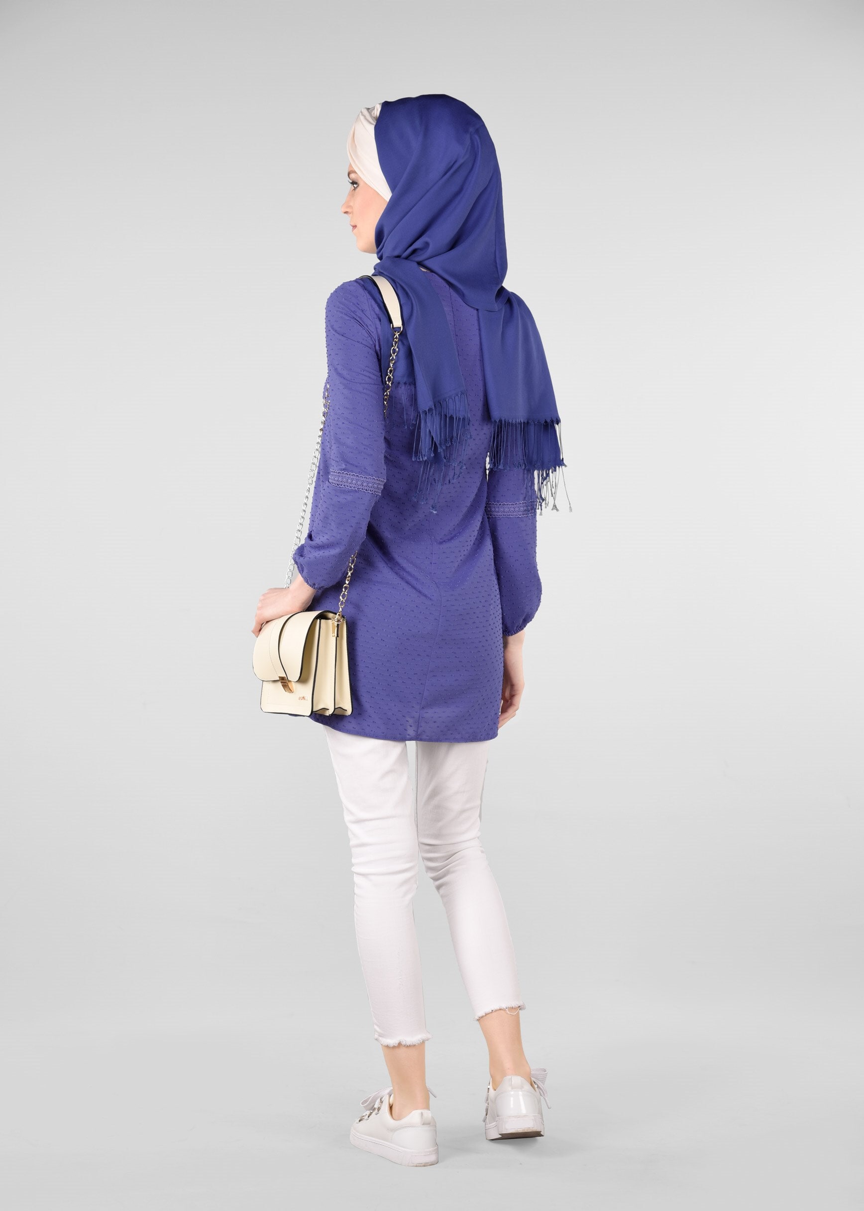 Tesettür giyim LACİVERT DOKULU TUNİK 4027