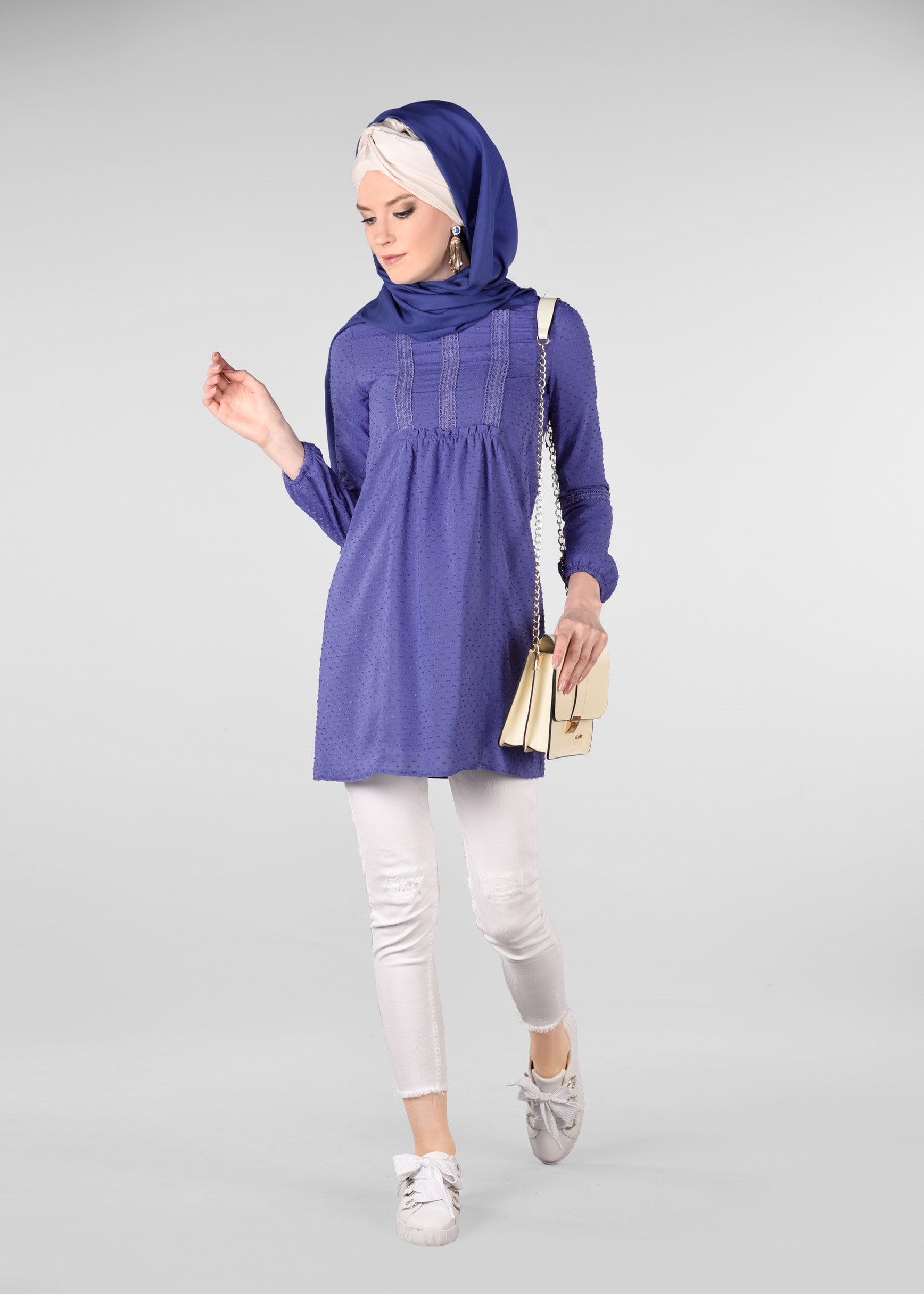 Tesettür giyim LACİVERT DOKULU TUNİK 4027