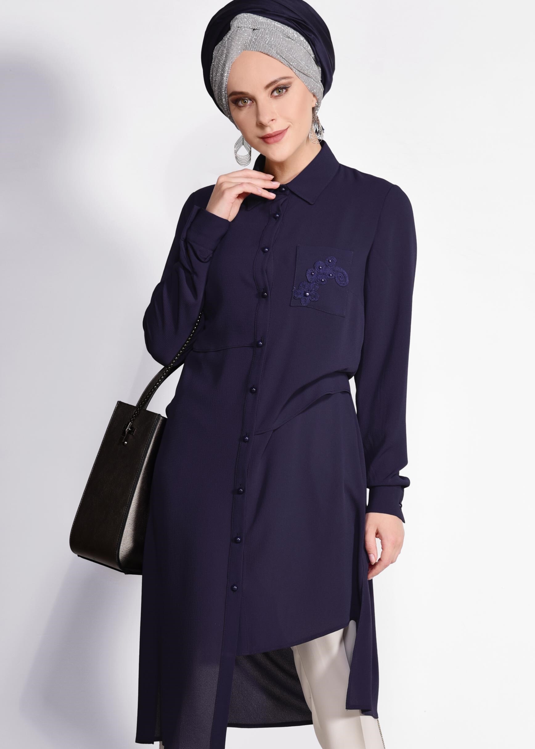 Tesettür giyim LACİVERT ASİMETRİK KESİM TUNİK 4028