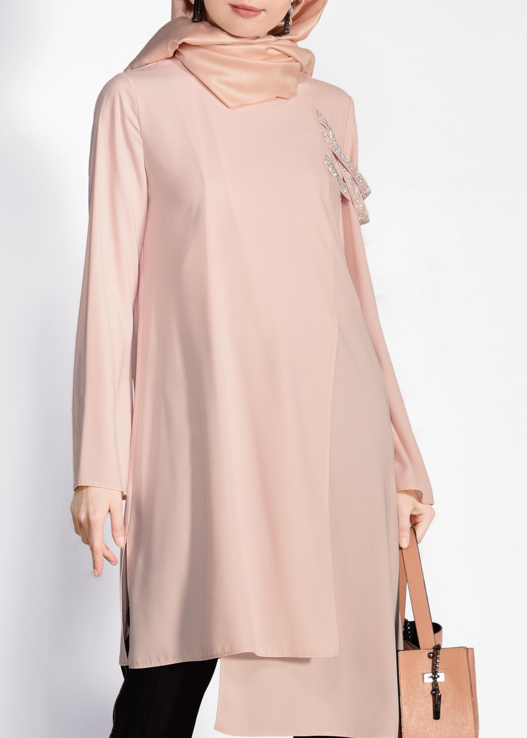 Tesettür giyim PUDRA OMUZ KISMI TAŞ İŞLEME DETAYLI TUNİK 4036