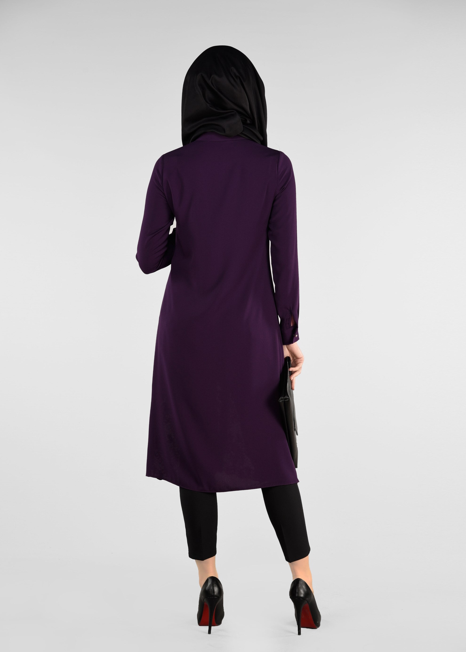 Tesettür giyim MOR ETEK UCU DANTELLİ TUNİK 4044