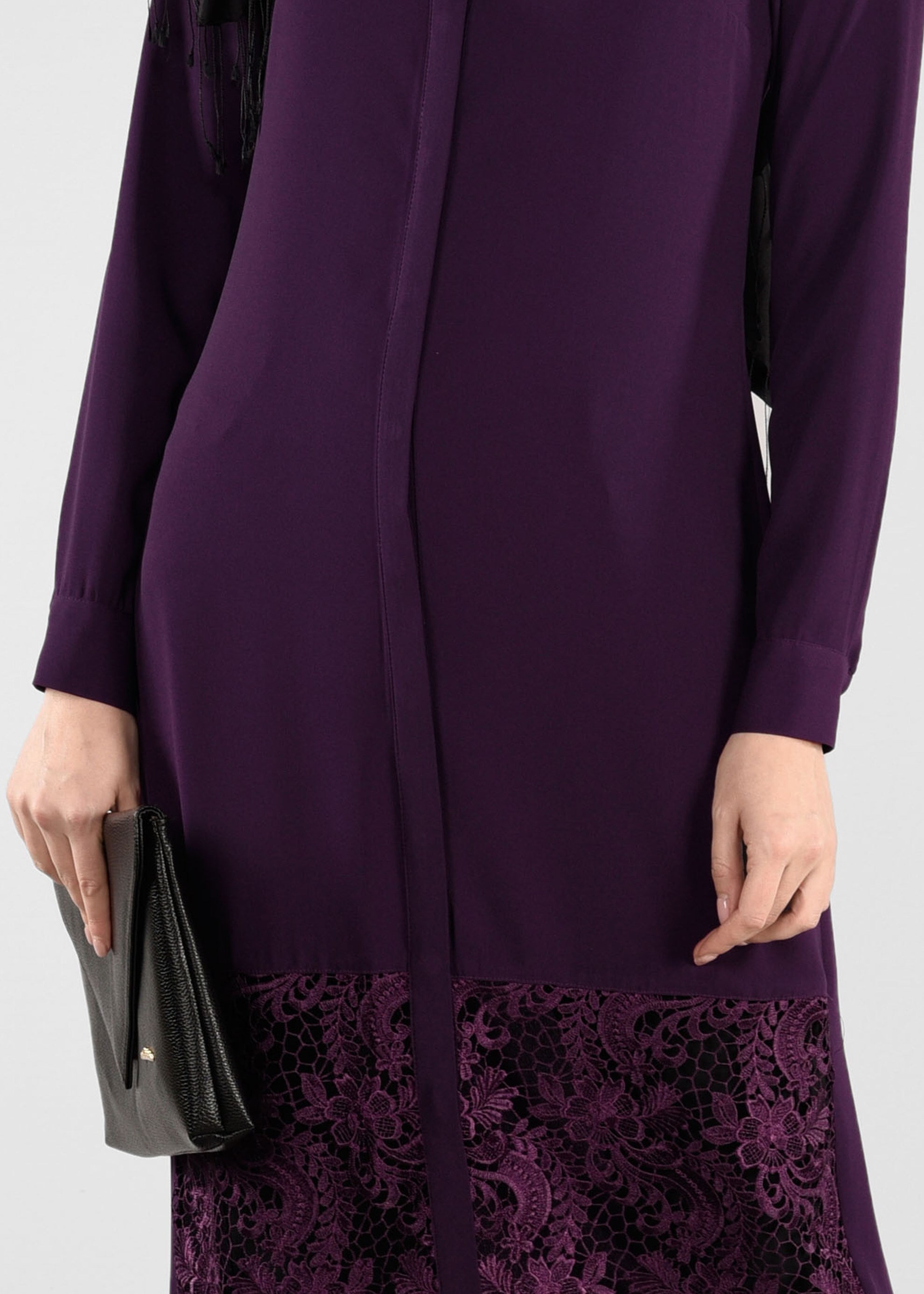 Tesettür giyim MOR ETEK UCU DANTELLİ TUNİK 4044