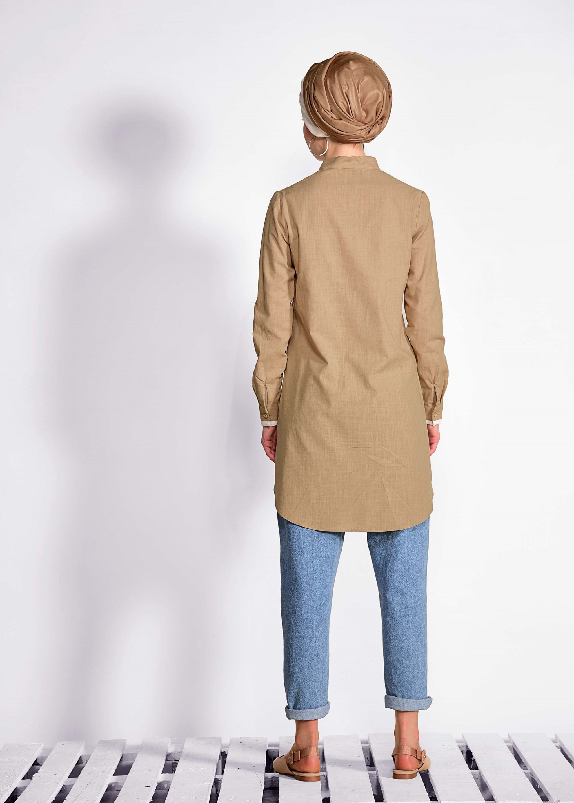 Tesettür giyim KAHVE 4060 WİA KETEN TUNİK 38/46 TEK40