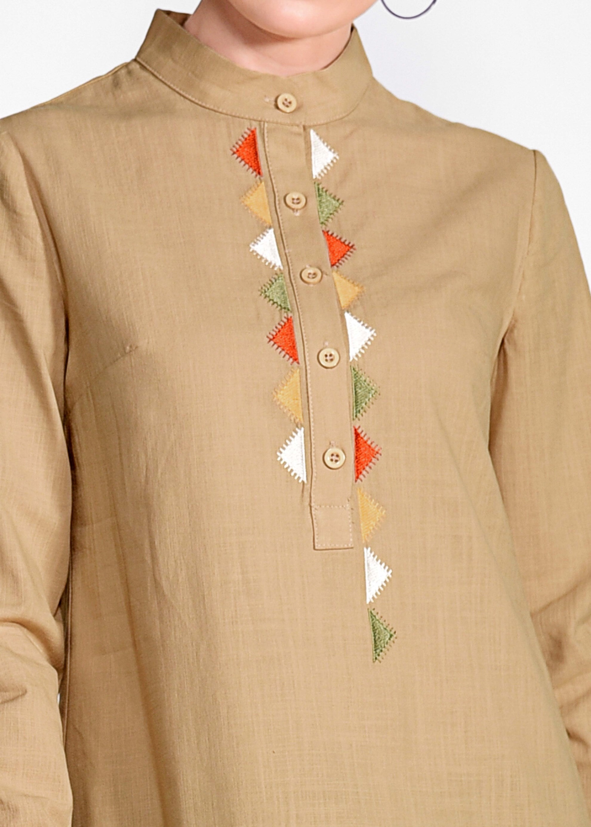 Tesettür giyim KAHVE 4060 WİA KETEN TUNİK 38/46 TEK40