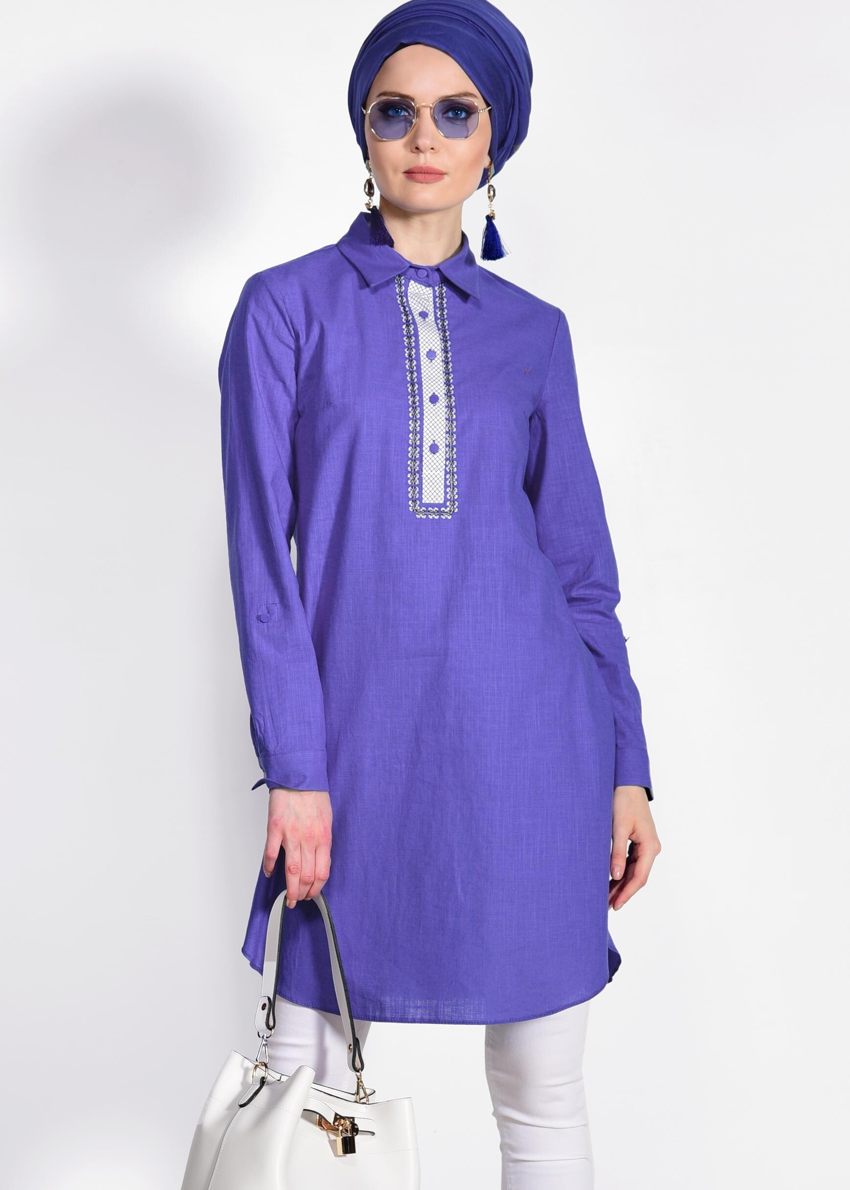 Tesettür giyim LACİVERT 4071 WİA KETEN TUNİK 38/46 TEK40