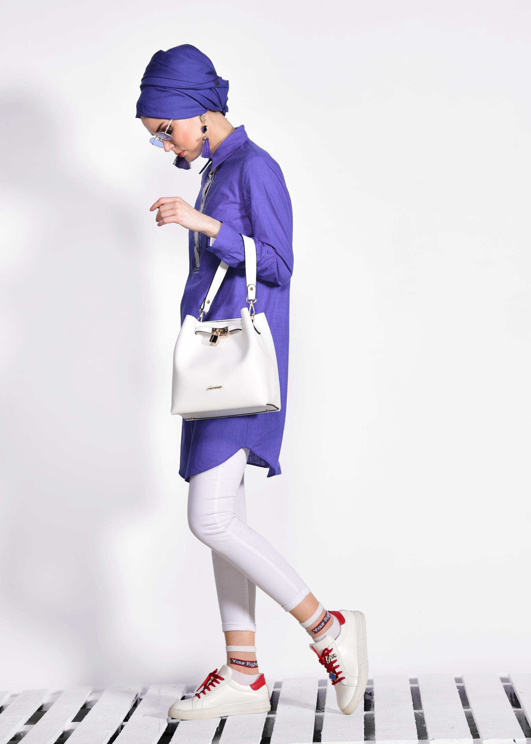 Tesettür giyim LACİVERT 4071 WİA KETEN TUNİK 38/46 TEK40