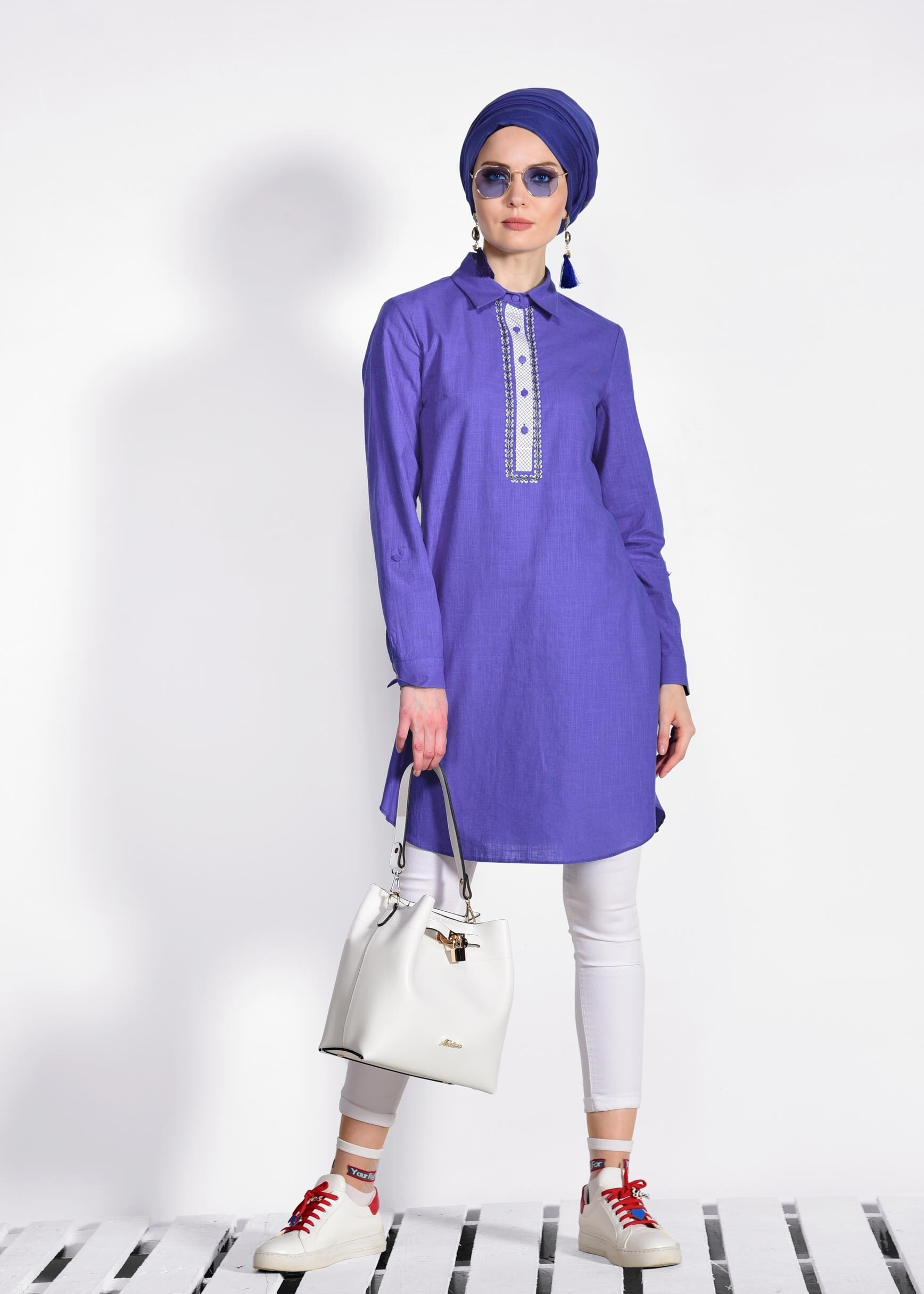 Tesettür giyim LACİVERT 4071 WİA KETEN TUNİK 38/46 TEK40