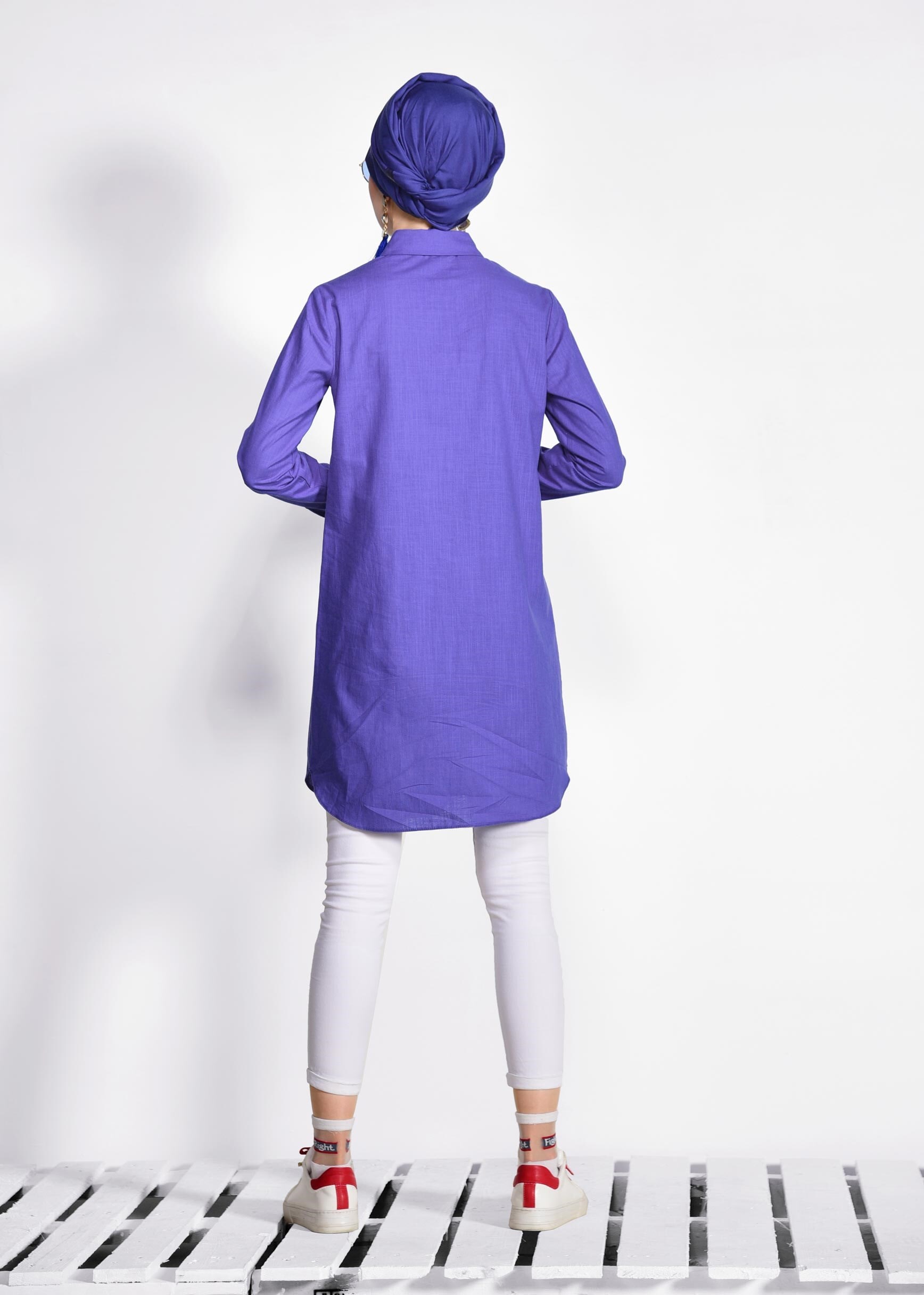 Tesettür giyim LACİVERT 4071 WİA KETEN TUNİK 38/46 TEK40