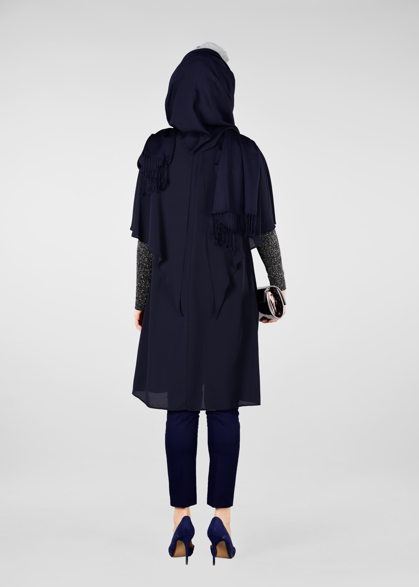 Tesettür giyim LACİVERT KOL KISMI SİMLİ FIRFIRLI TUNİK 4073