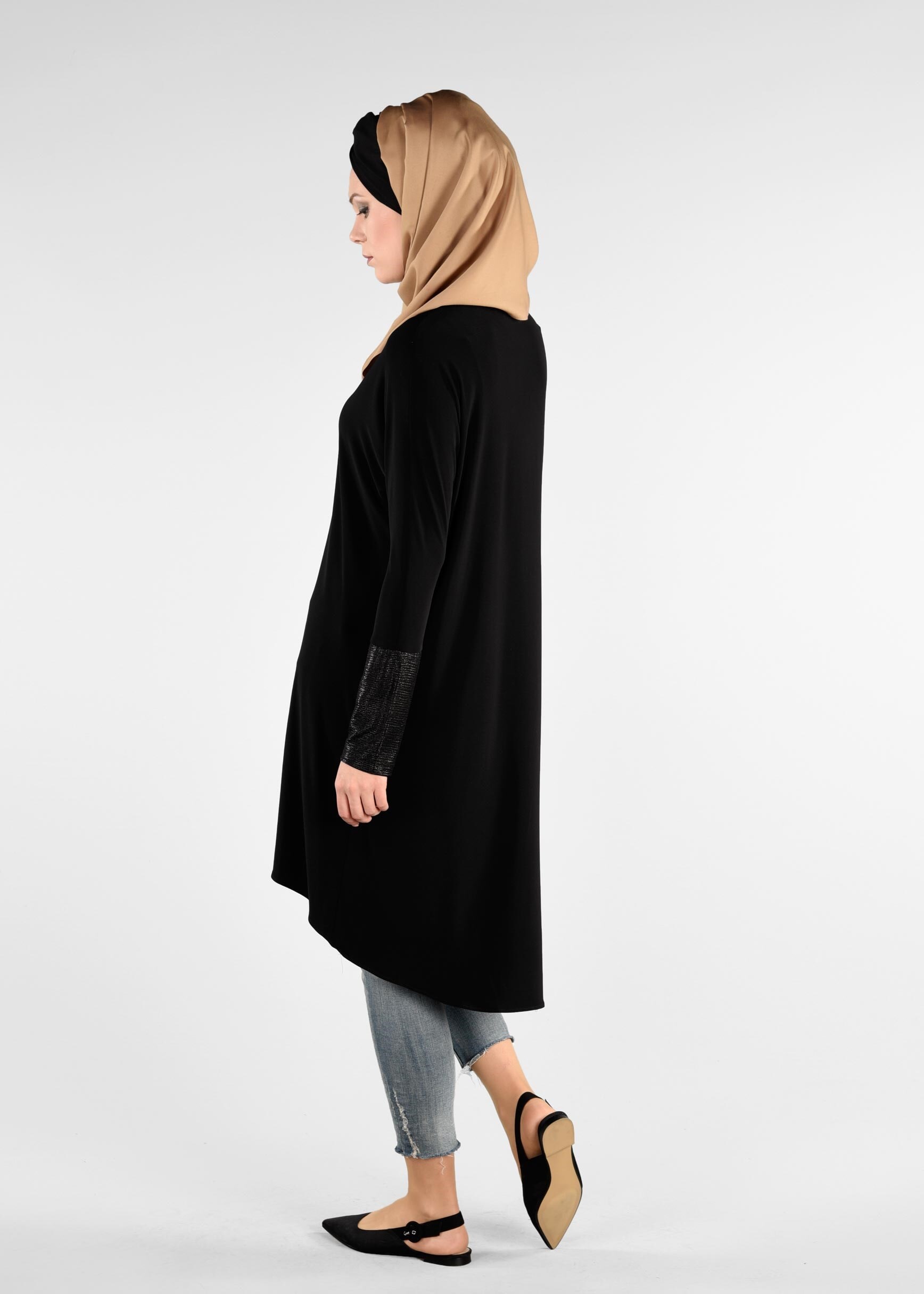 Tesettür giyim SİYAH IŞILTILI SALAŞ TUNİK 4074