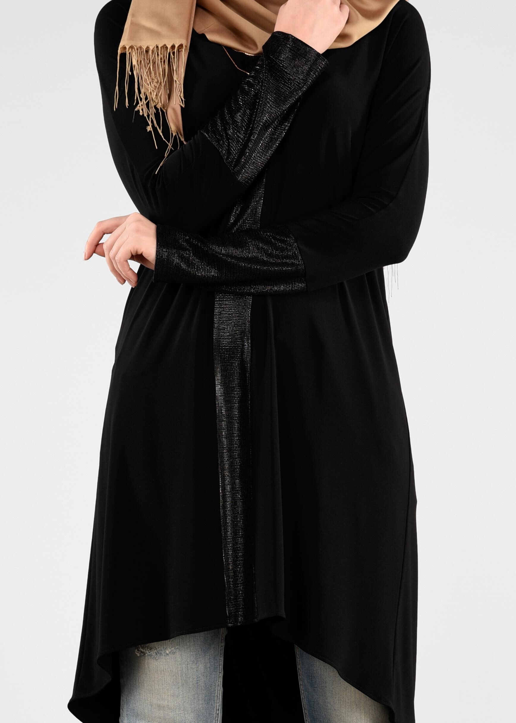 Tesettür giyim SİYAH IŞILTILI SALAŞ TUNİK 4074