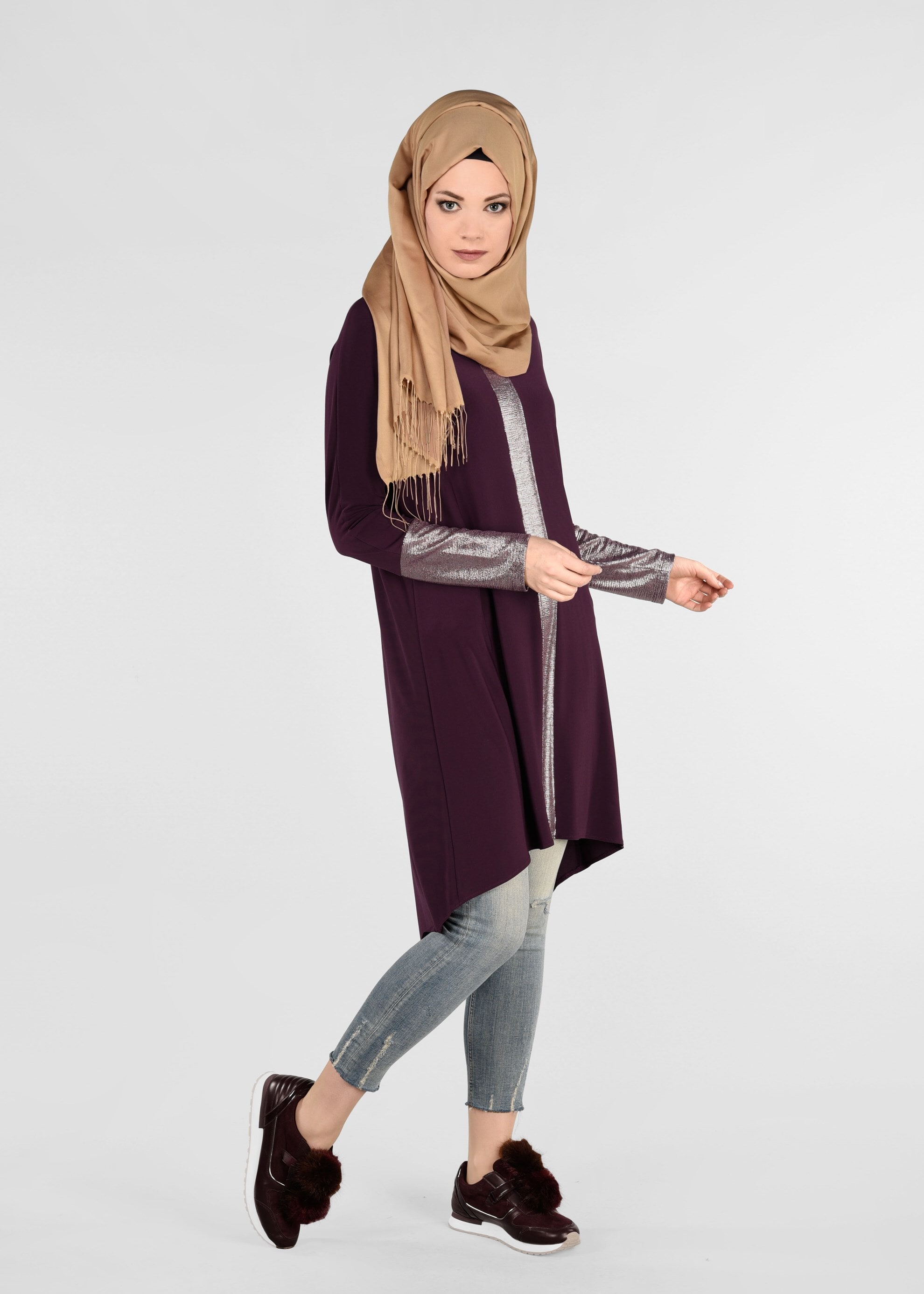 Tesettür giyim MÜRDÜM IŞILTILI SALAŞ TUNİK 4074