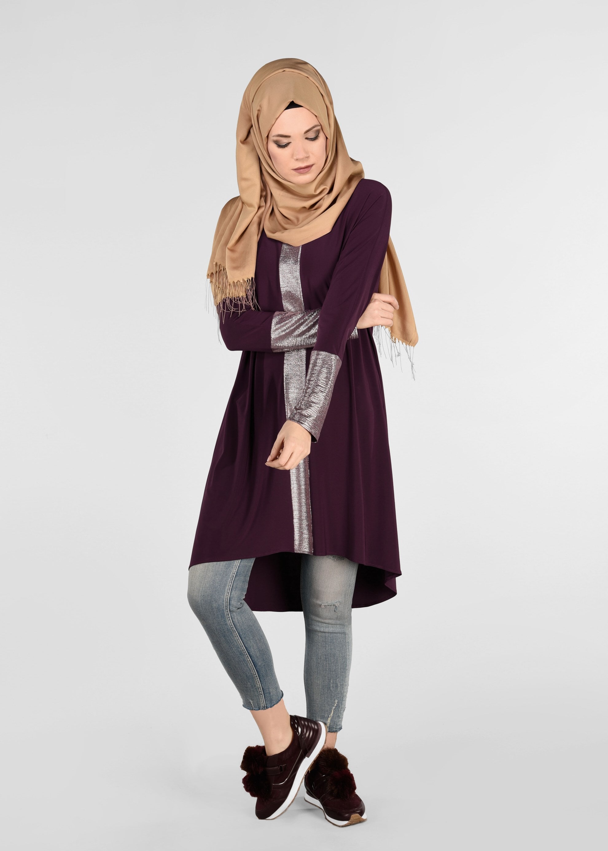 Tesettür giyim MÜRDÜM IŞILTILI SALAŞ TUNİK 4074