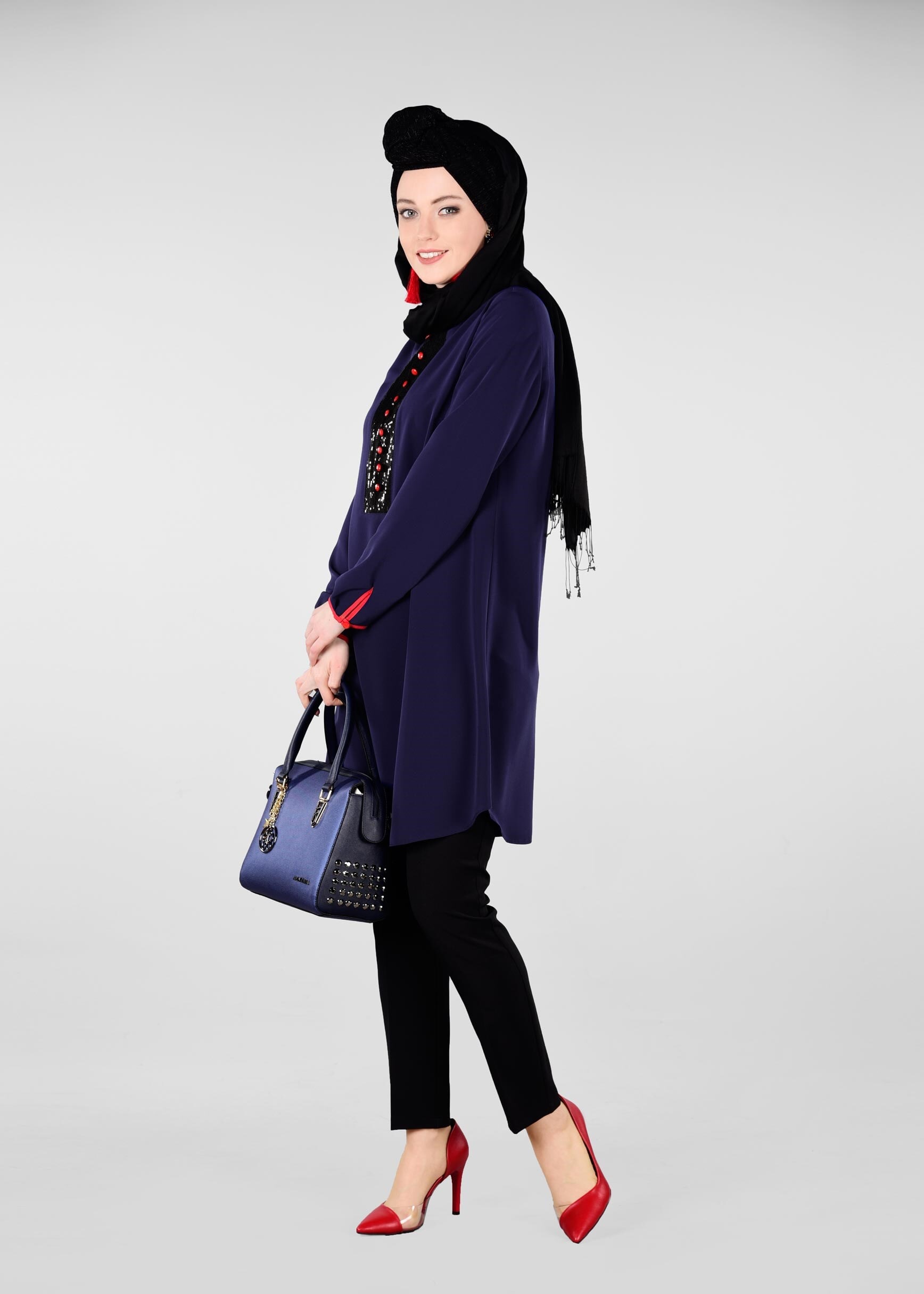 Tesettür giyim LACİVERT PUL PAYET DETAYLI TUNİK 4075