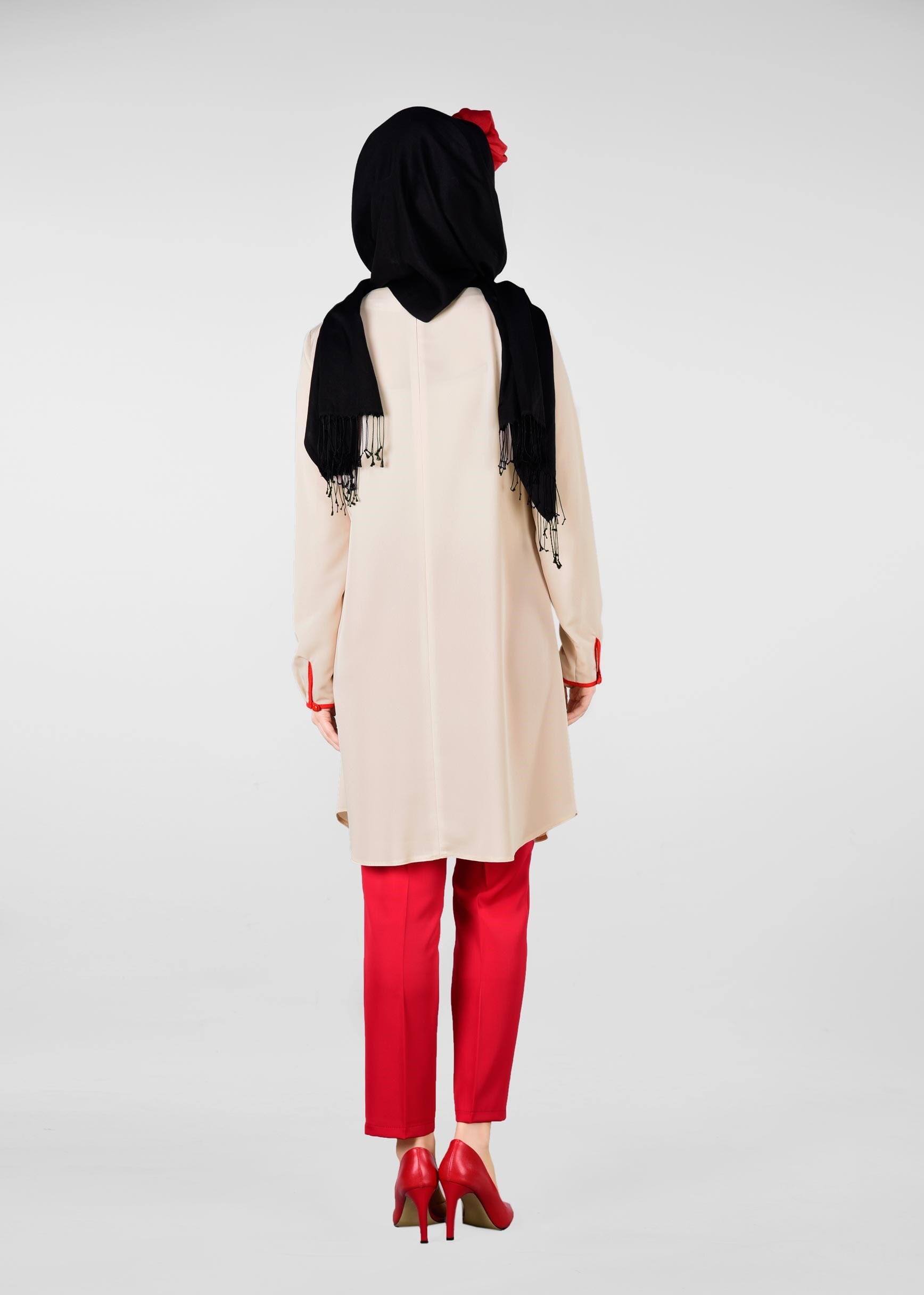 Tesettür giyim EKRU PUL PAYET DETAYLI TUNİK 4075