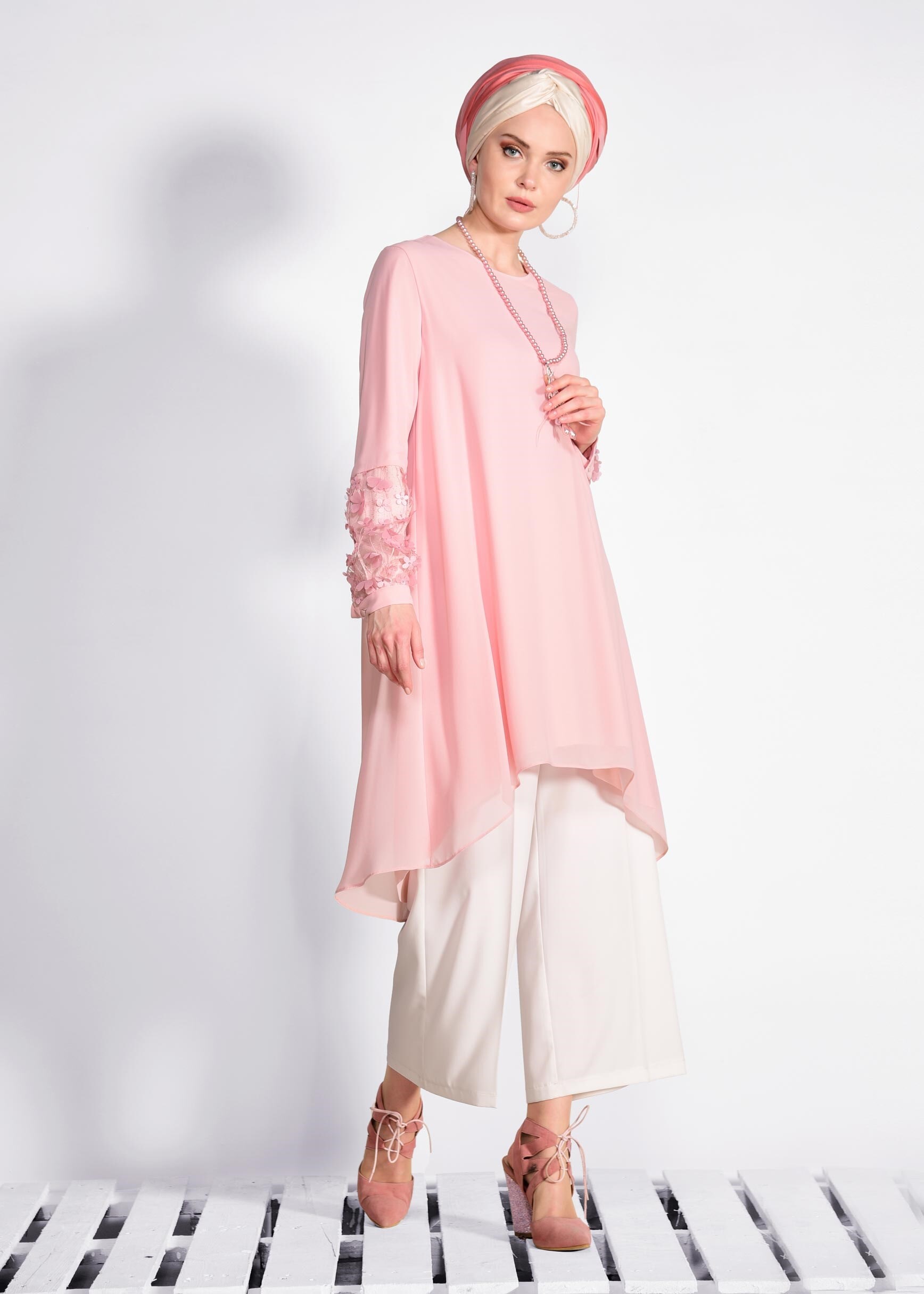 Tesettür giyim PUDRA 4076 NEW MULTİ ŞİFON TUNİK 38/46 TEK40