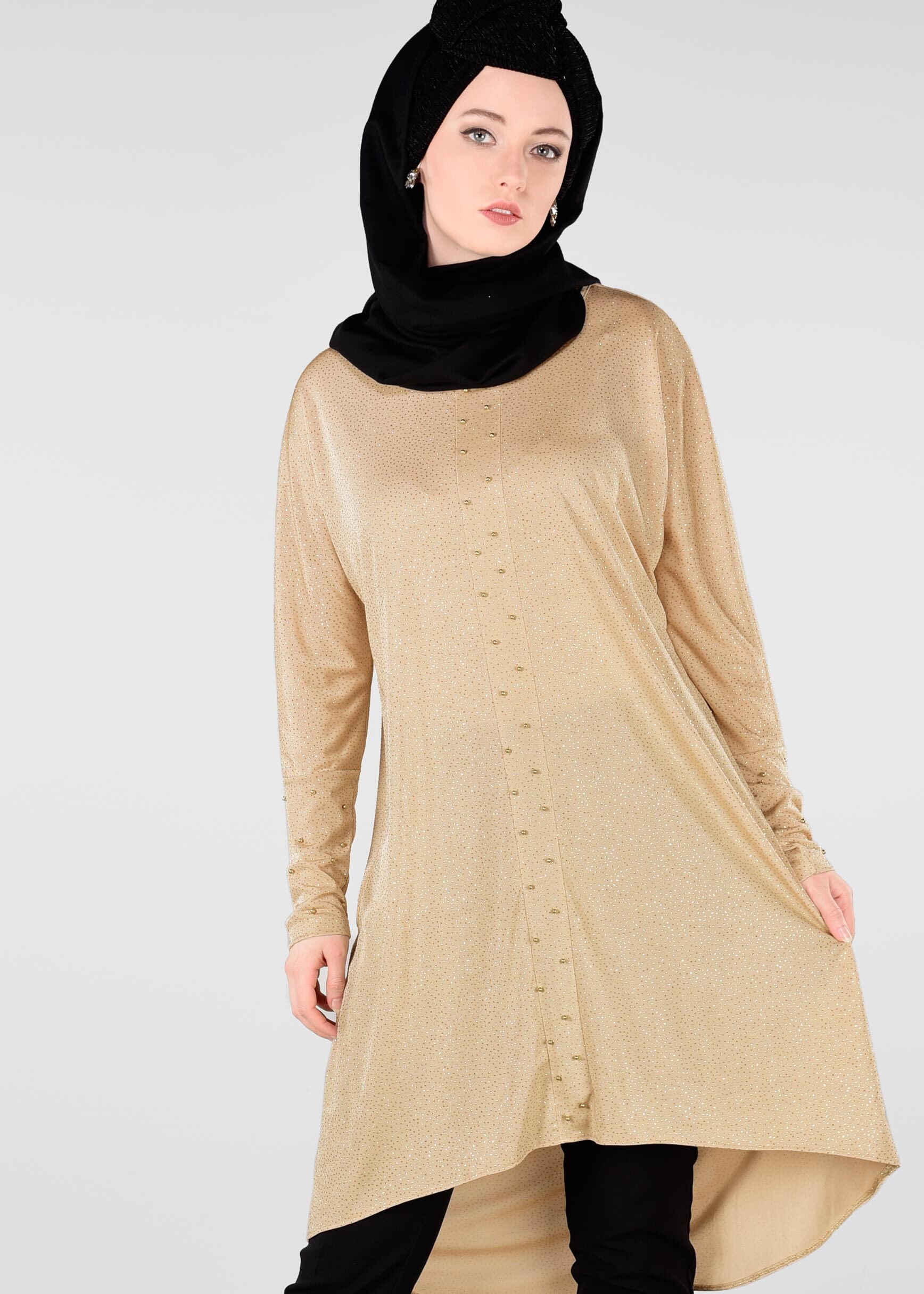 Tesettür giyim ALTIN BONCUKLU PARILTILI TUNİK 4078