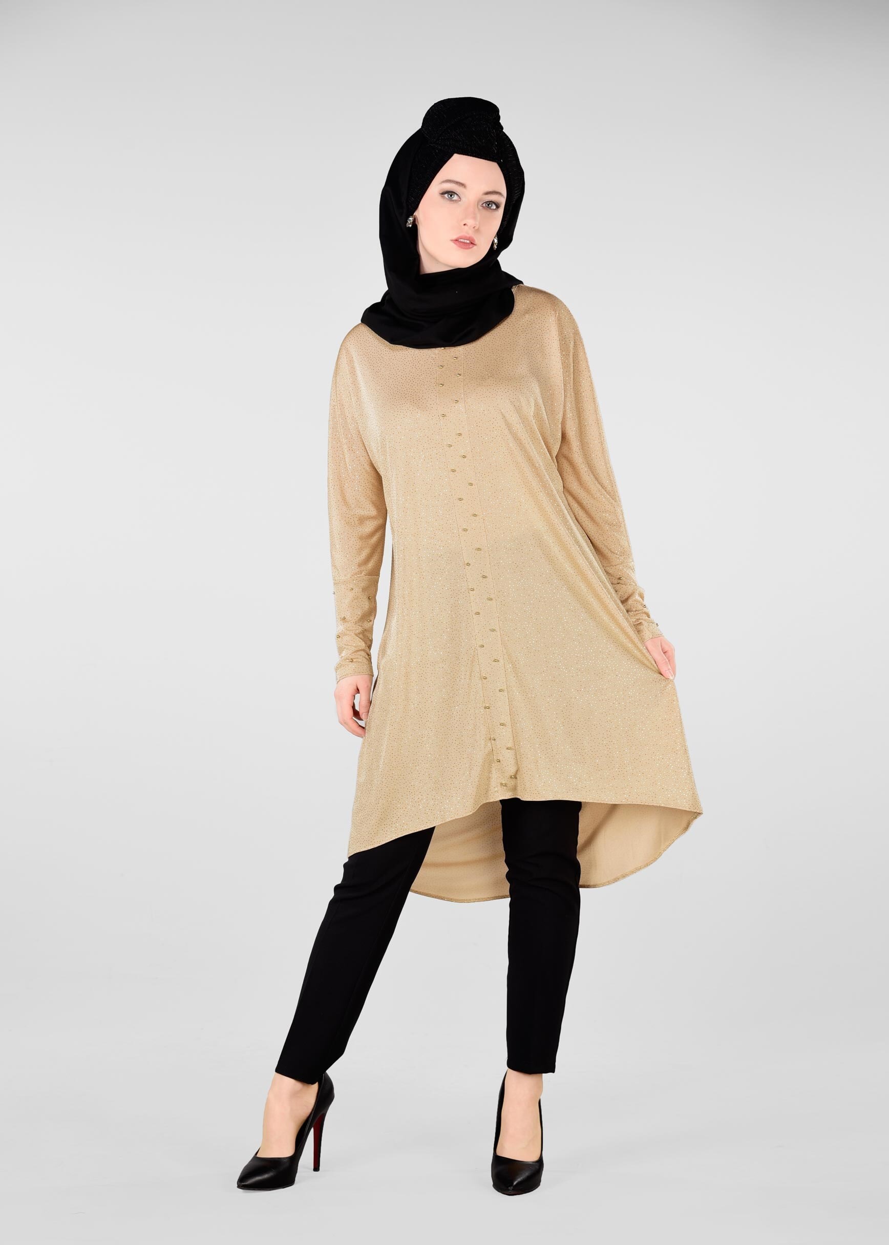 Tesettür giyim ALTIN BONCUKLU PARILTILI TUNİK 4078