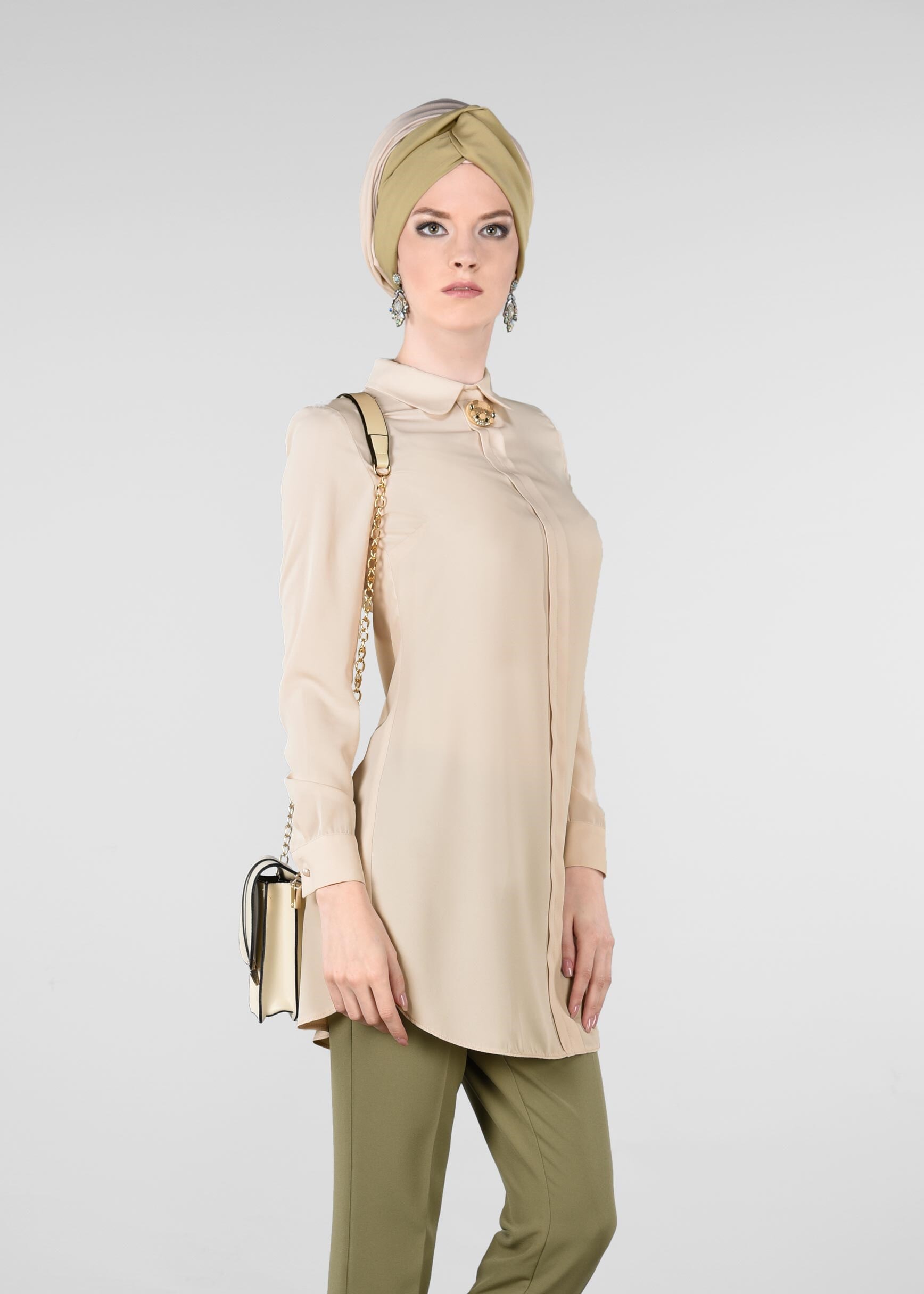 Tesettür giyim BEJ KLASİK KESİM TUNİK 4095