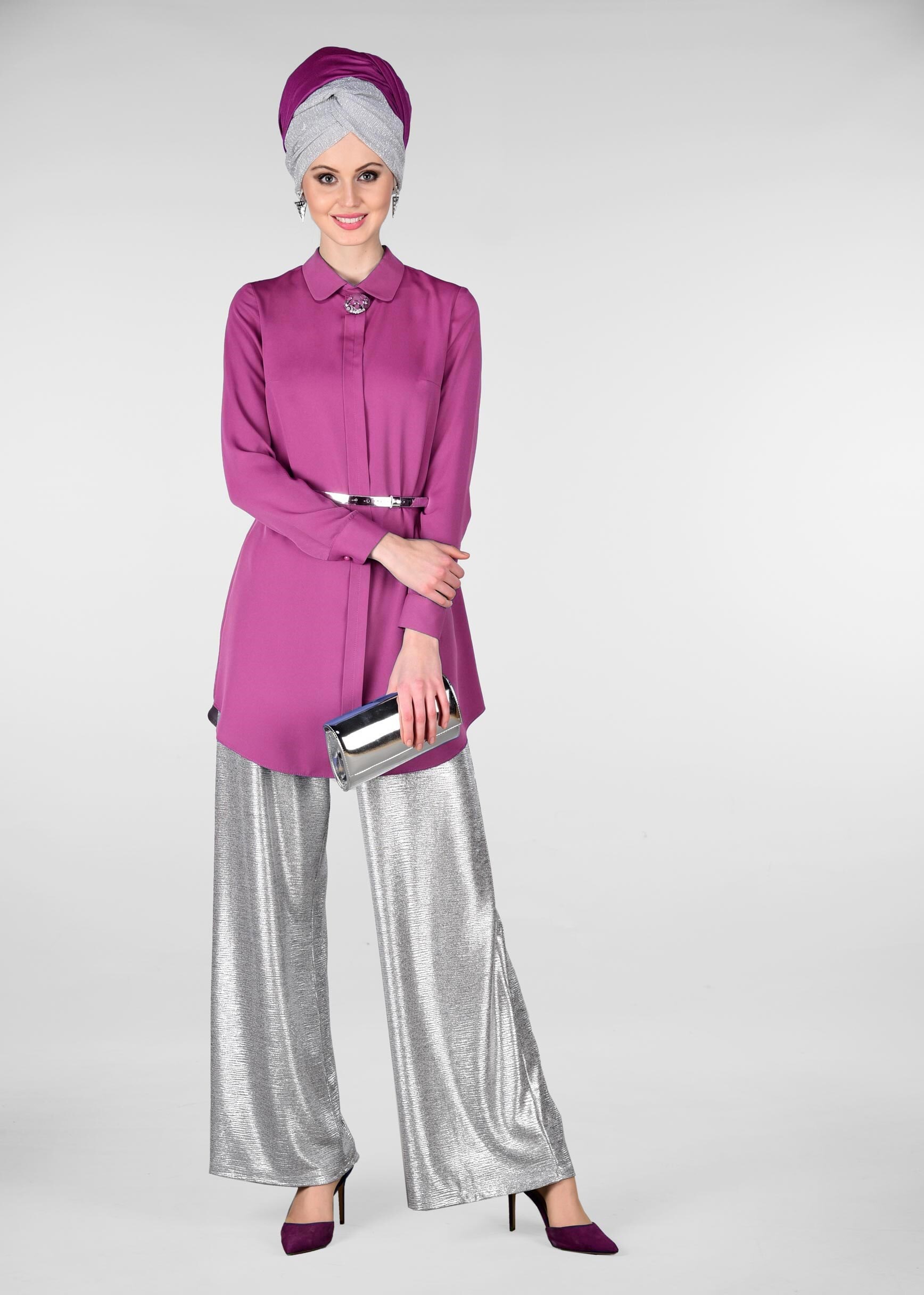Tesettür giyim MOR KLASİK KESİM TUNİK 4095