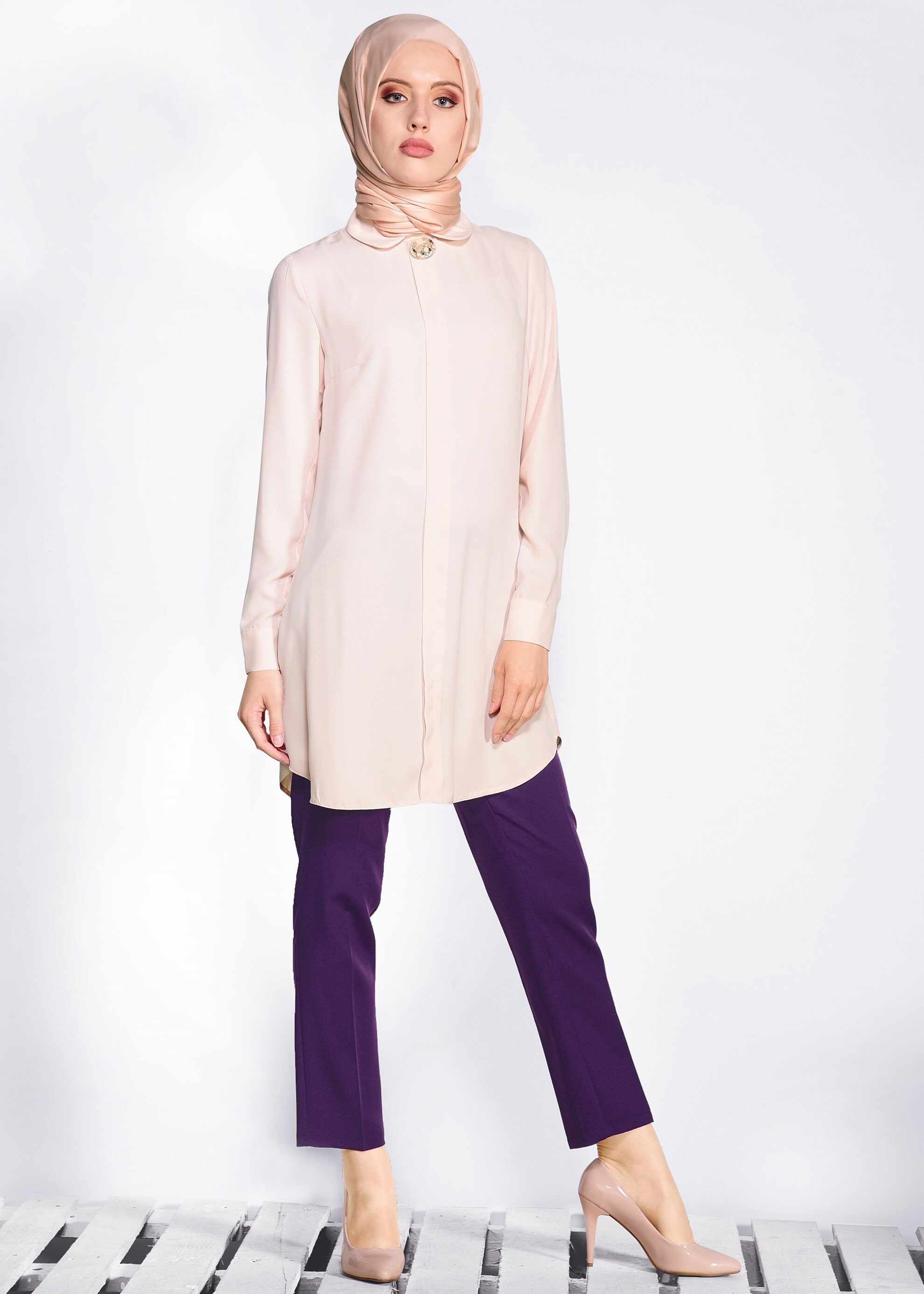 Tesettür giyim PEMBE KLASİK KESİM TUNİK 4095
