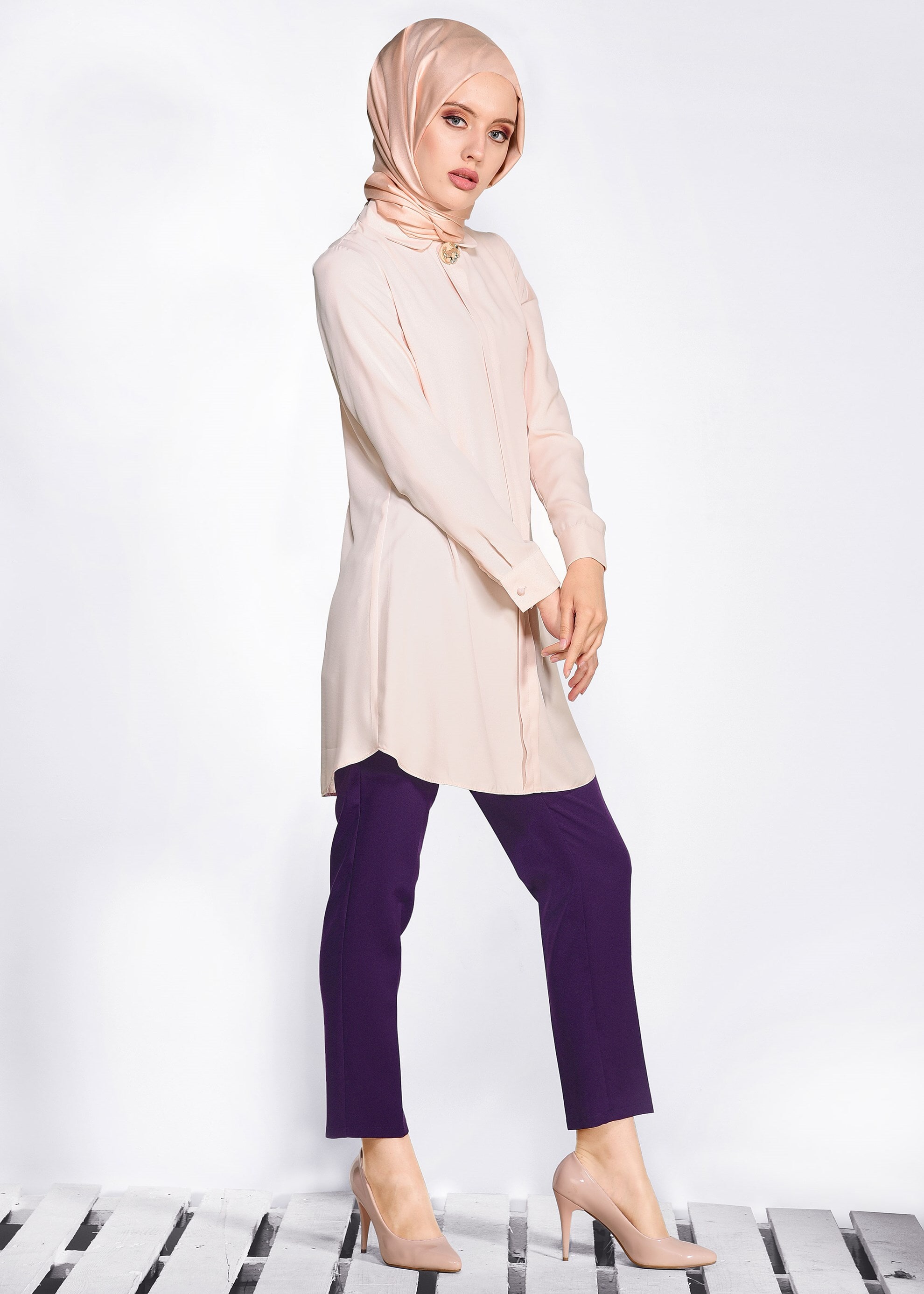 Tesettür giyim PEMBE KLASİK KESİM TUNİK 4095