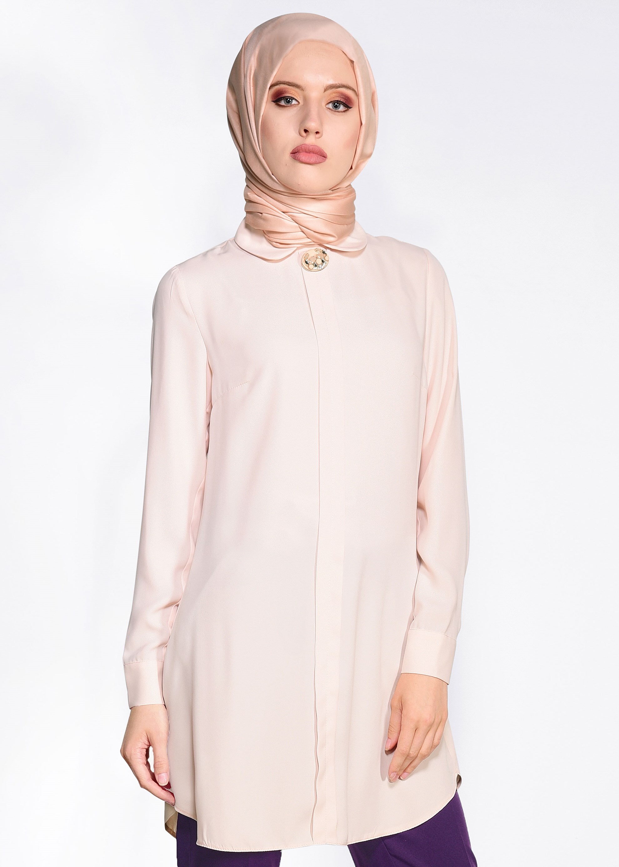 Tesettür giyim PEMBE KLASİK KESİM TUNİK 4095