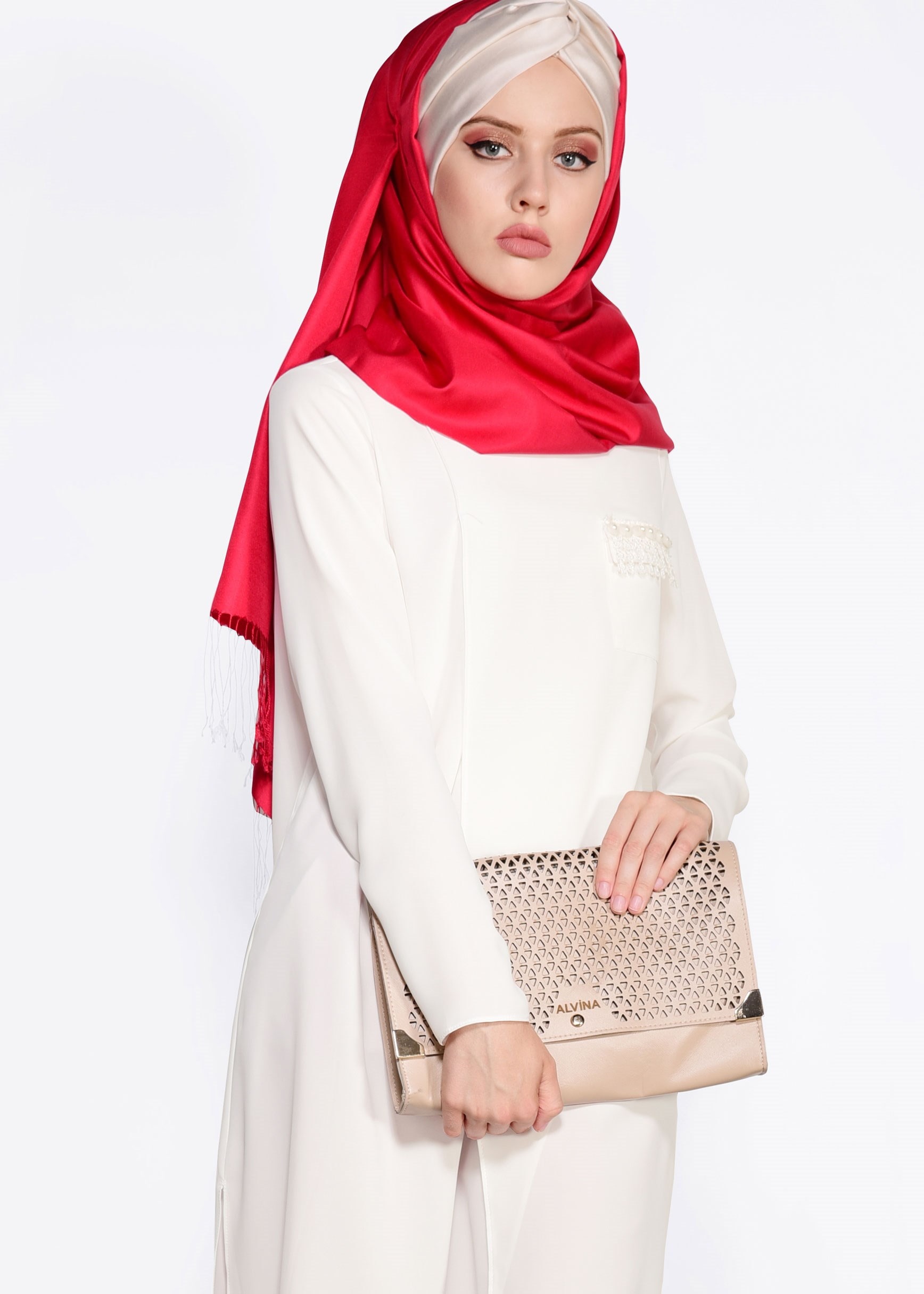 Tesettür giyim EKRU ASİMETRİK KESİM TUNİK 4238