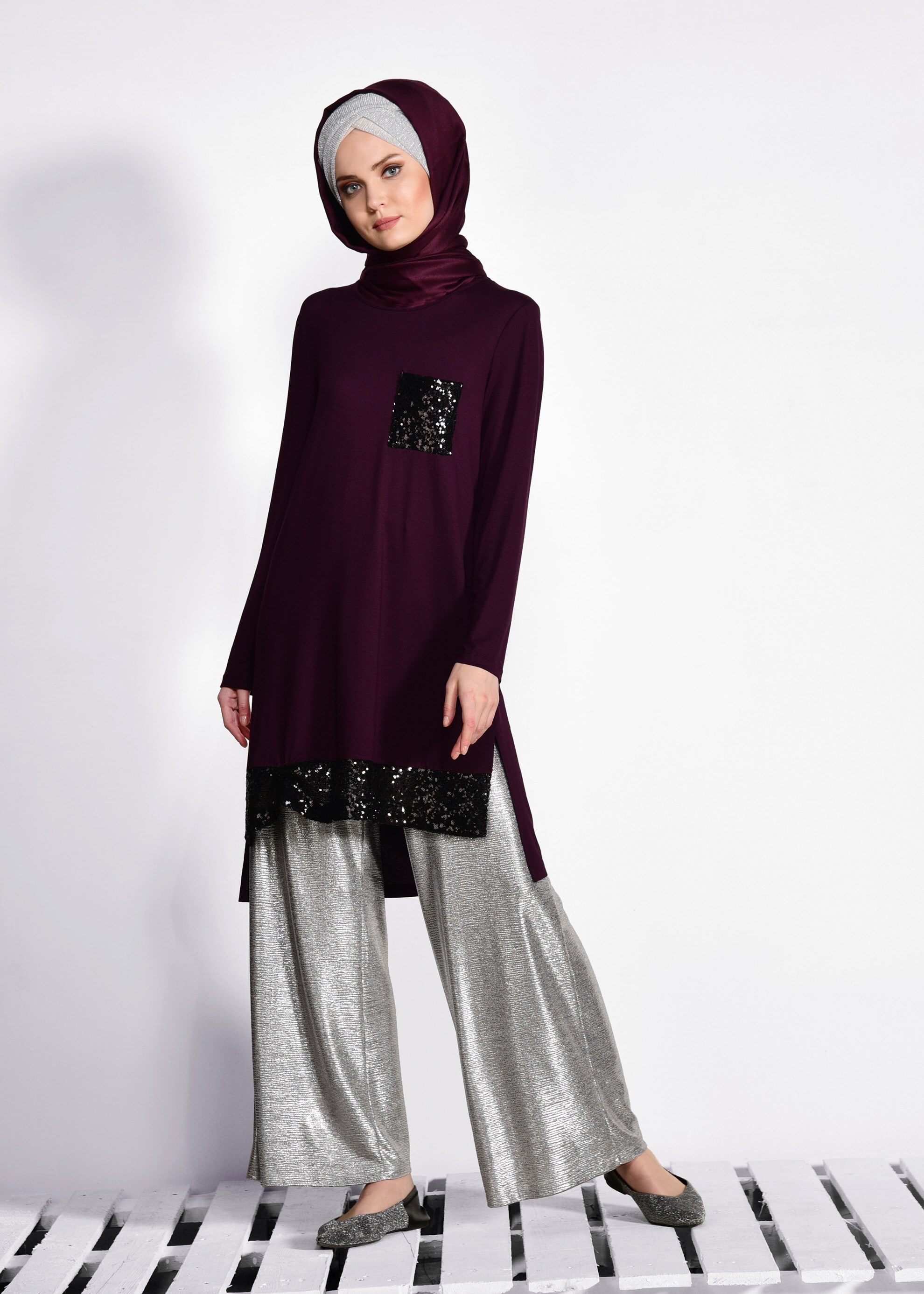 Tesettür giyim MOR 4242 ÖRME VİSCON TUNİK 38/46