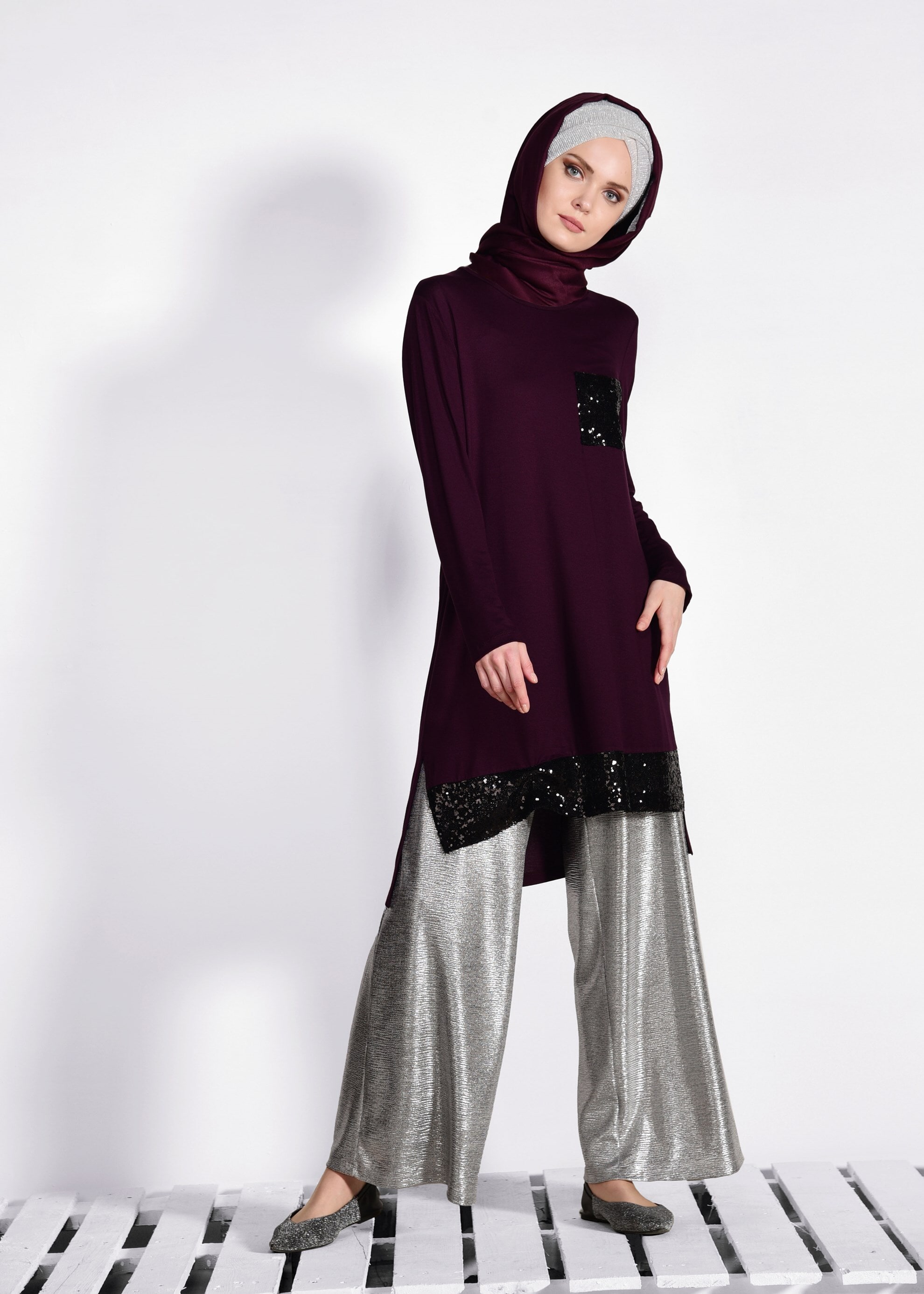 Tesettür giyim MOR 4242 ÖRME VİSCON TUNİK 38/46