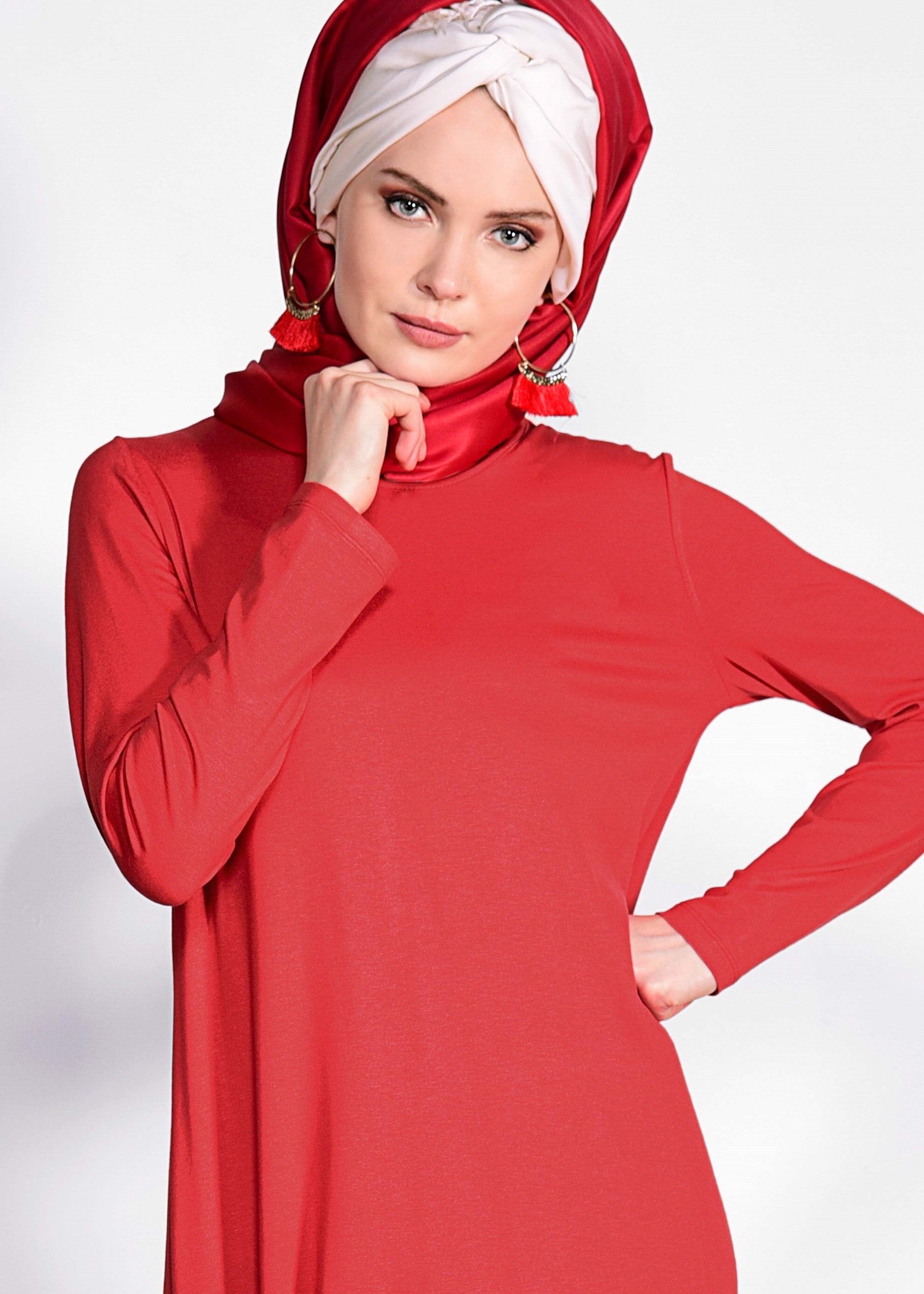 Tesettür giyim KIRMIZI ÖRME TUNİK 4243