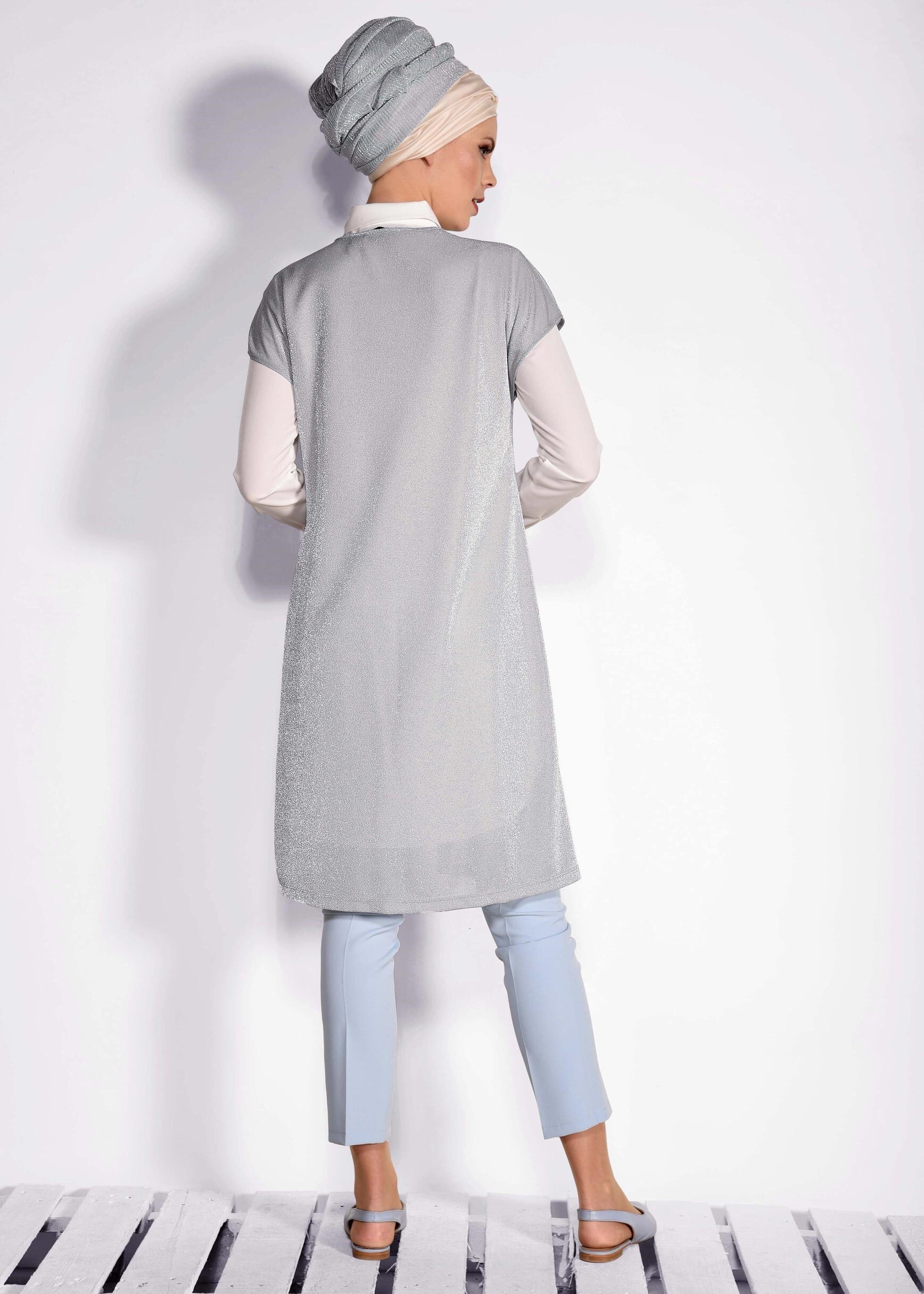 Tesettür giyim GRİ SİMLİ 2&prime;Lİ TUNİK 4276