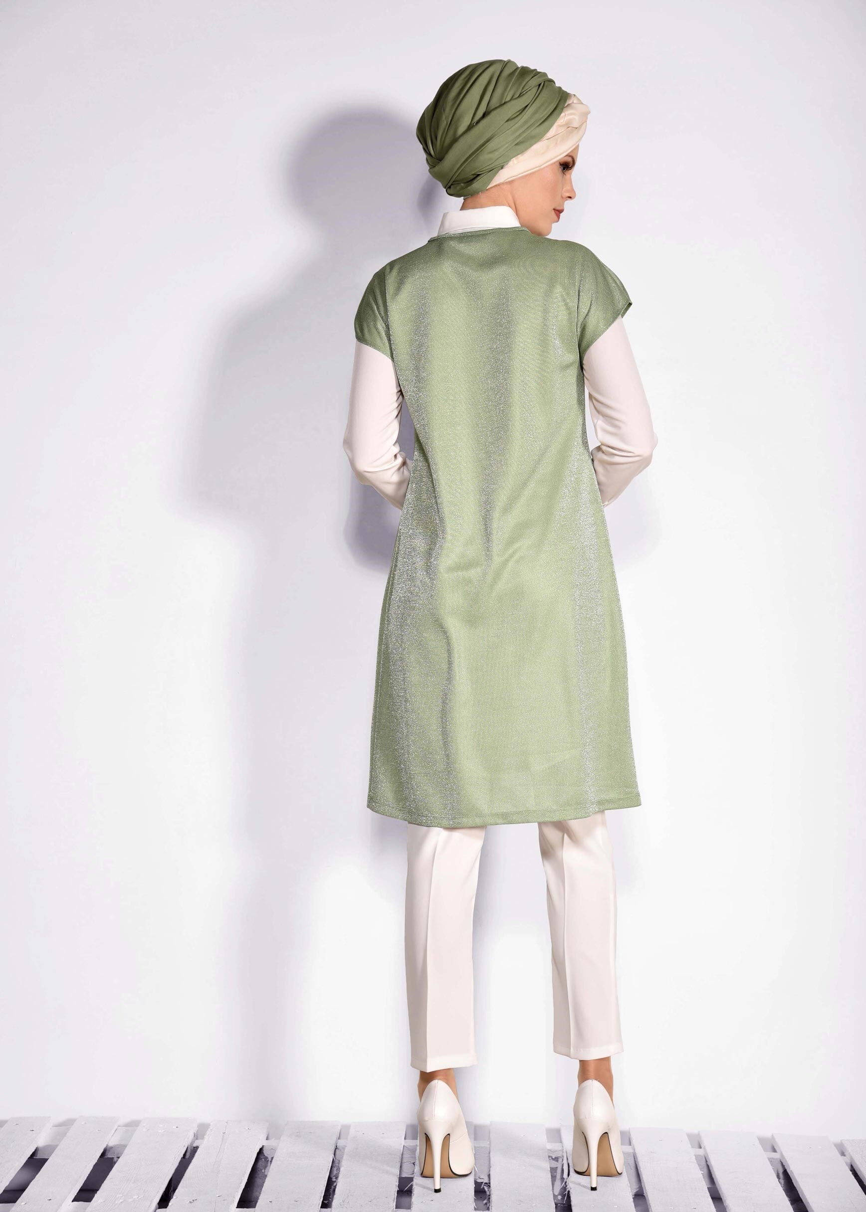 Tesettür giyim YEŞİL SİMLİ 2&prime;Lİ TUNİK 4276