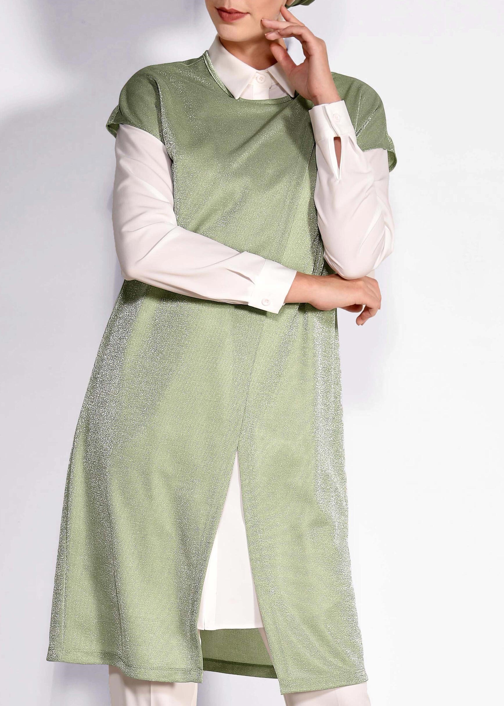 Tesettür giyim YEŞİL SİMLİ 2&prime;Lİ TUNİK 4276