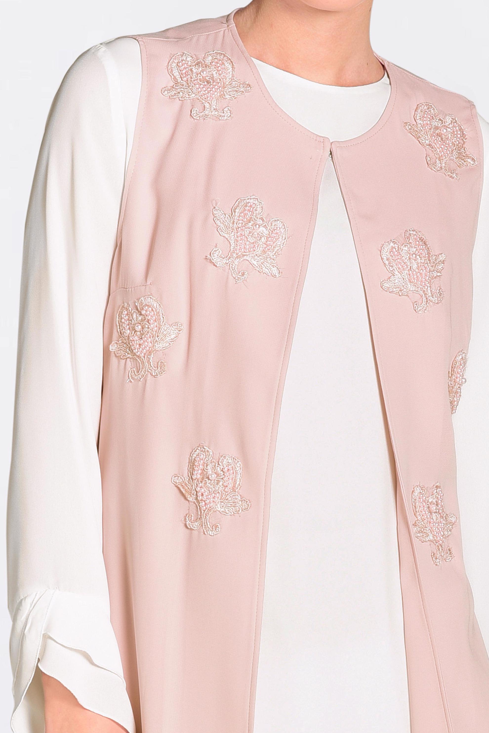 Tesettür giyim PUDRA BONCUK GÜPÜR İŞLEMELİ 2&prime;Lİ TUNİK 4278