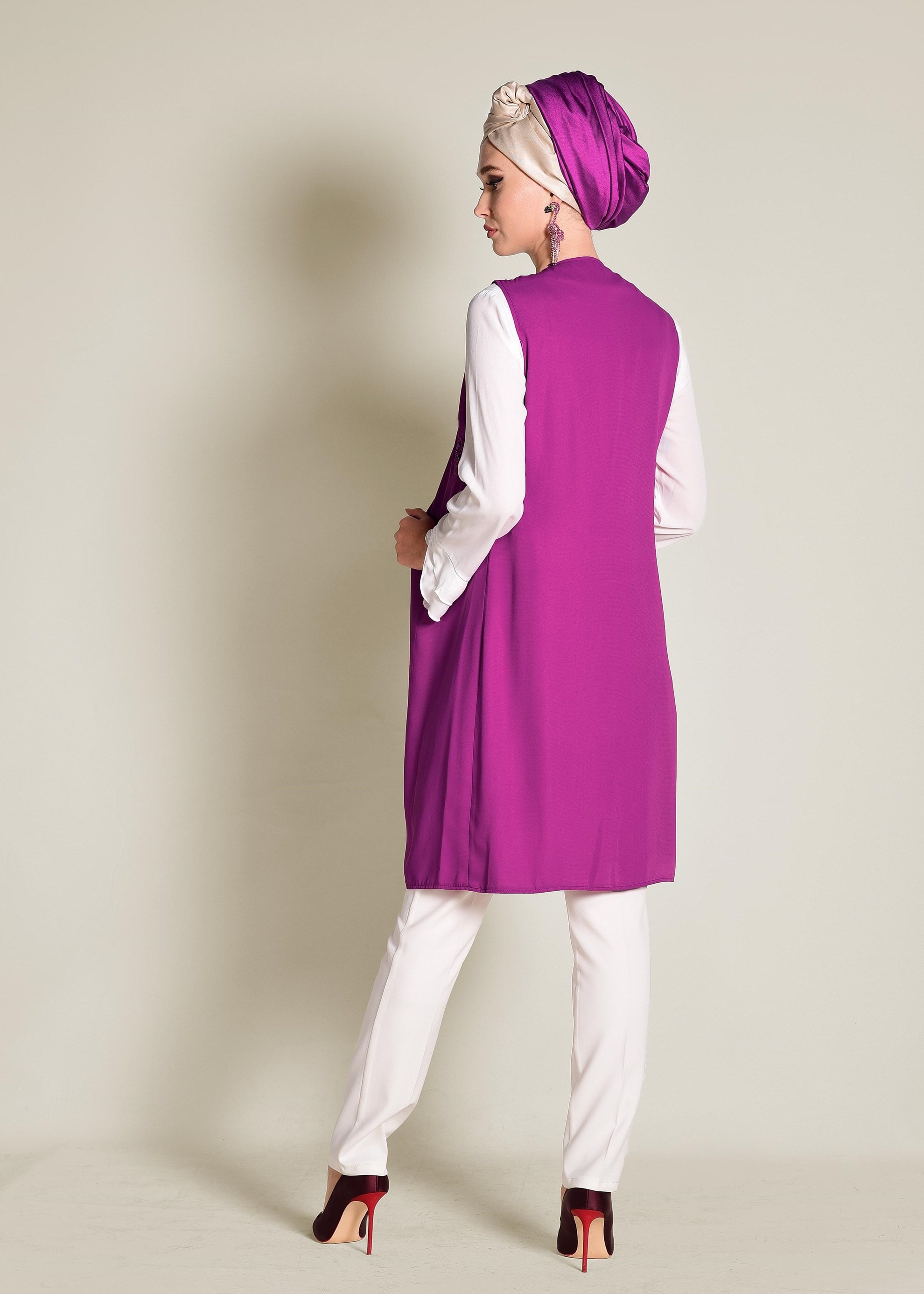 Tesettür giyim MOR BONCUK GÜPÜR İŞLEMELİ 2&prime;Lİ TUNİK 4278