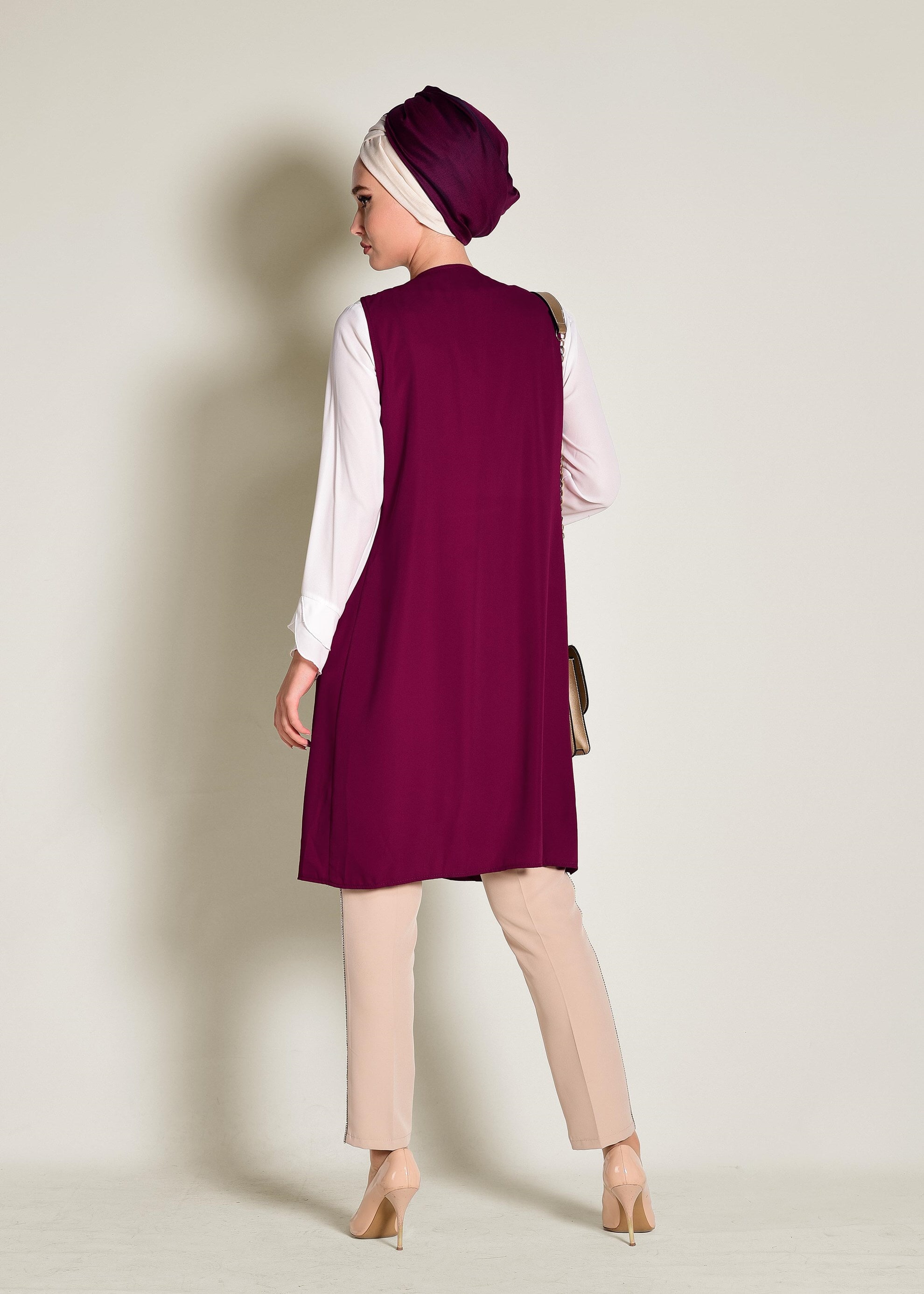 Tesettür giyim MOR BONCUK GÜPÜR İŞLEMELİ 2&prime;Lİ TUNİK 4278