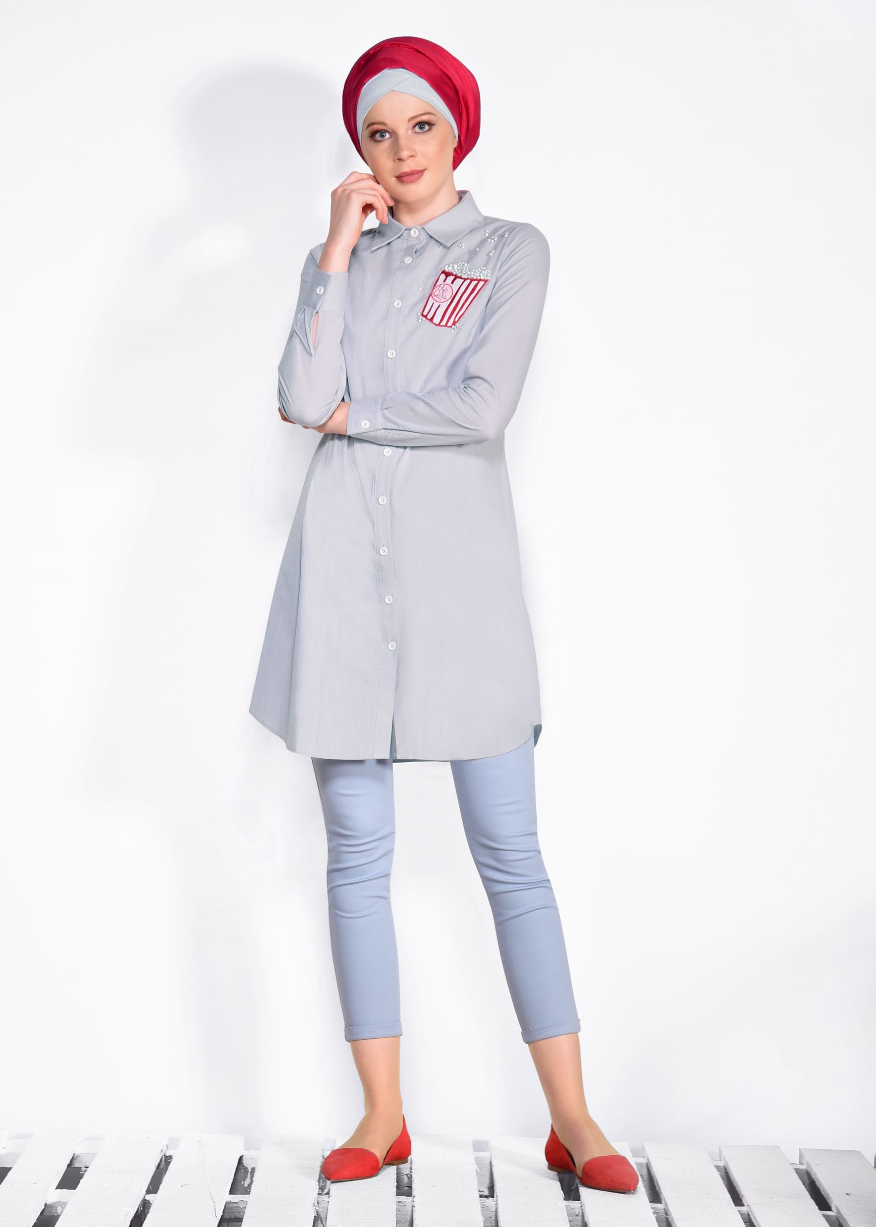 Tesettür giyim GRİ ARMA DETAYLI TUNİK 4314