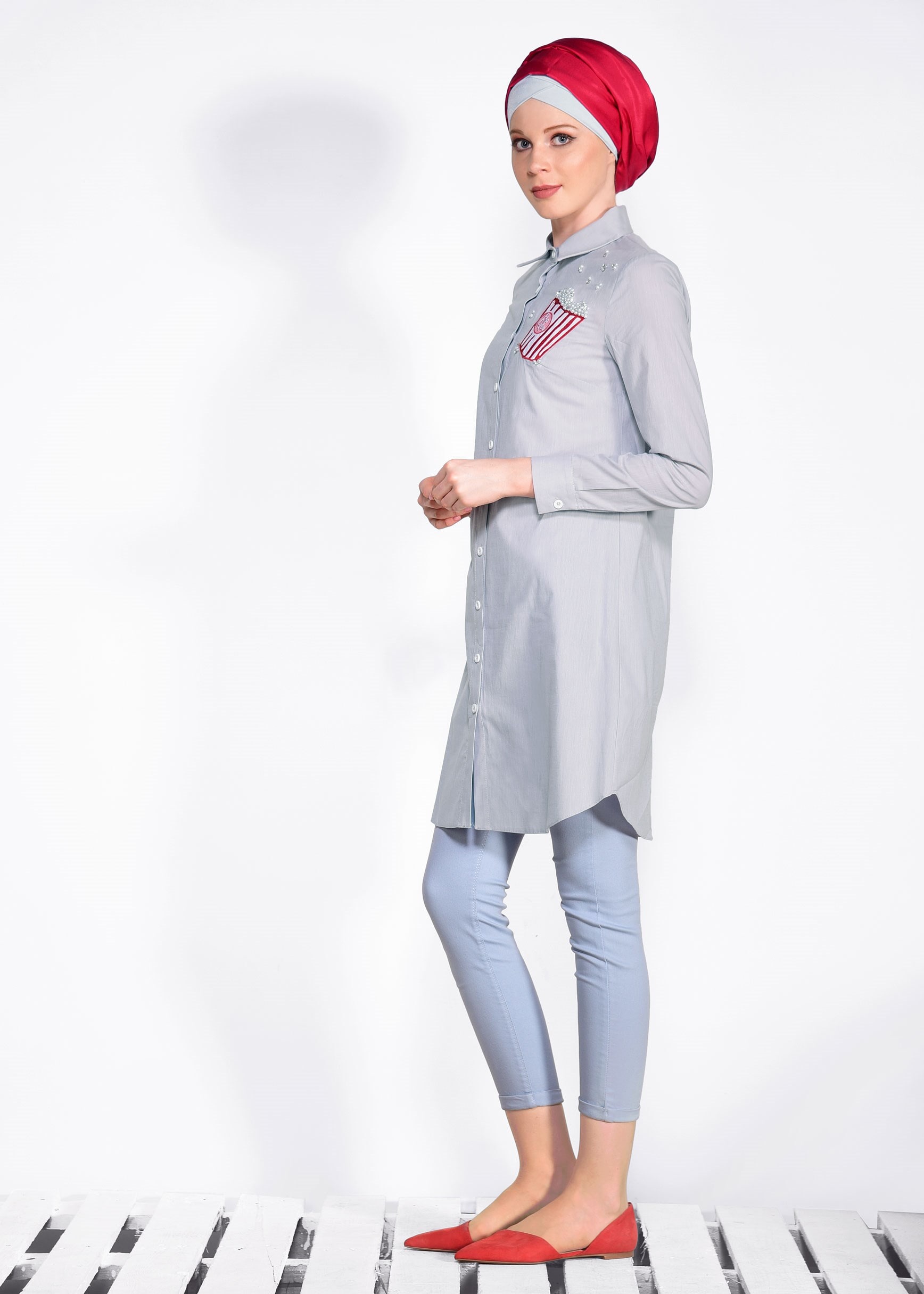 Tesettür giyim GRİ ARMA DETAYLI TUNİK 4314