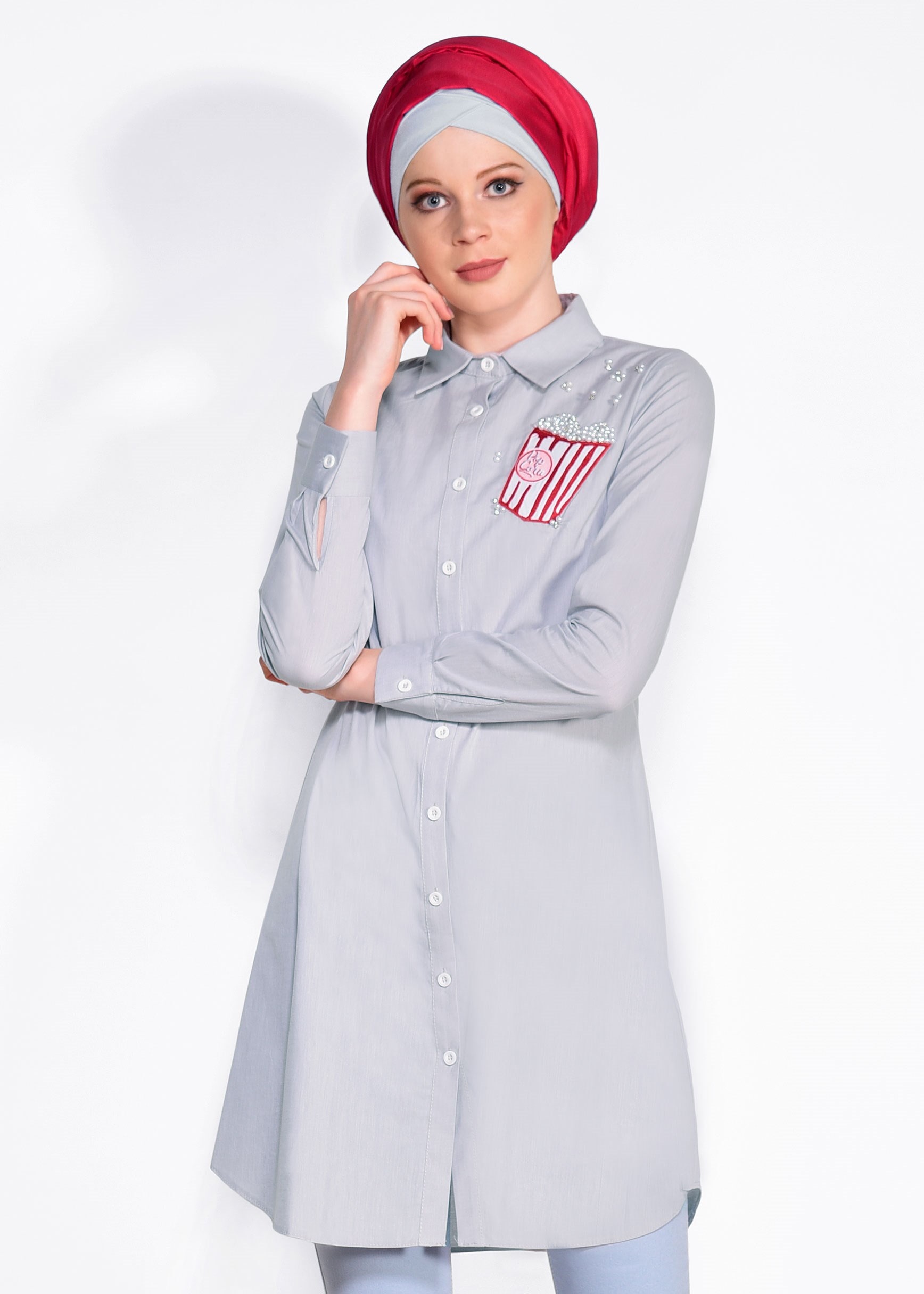 Tesettür giyim GRİ ARMA DETAYLI TUNİK 4314